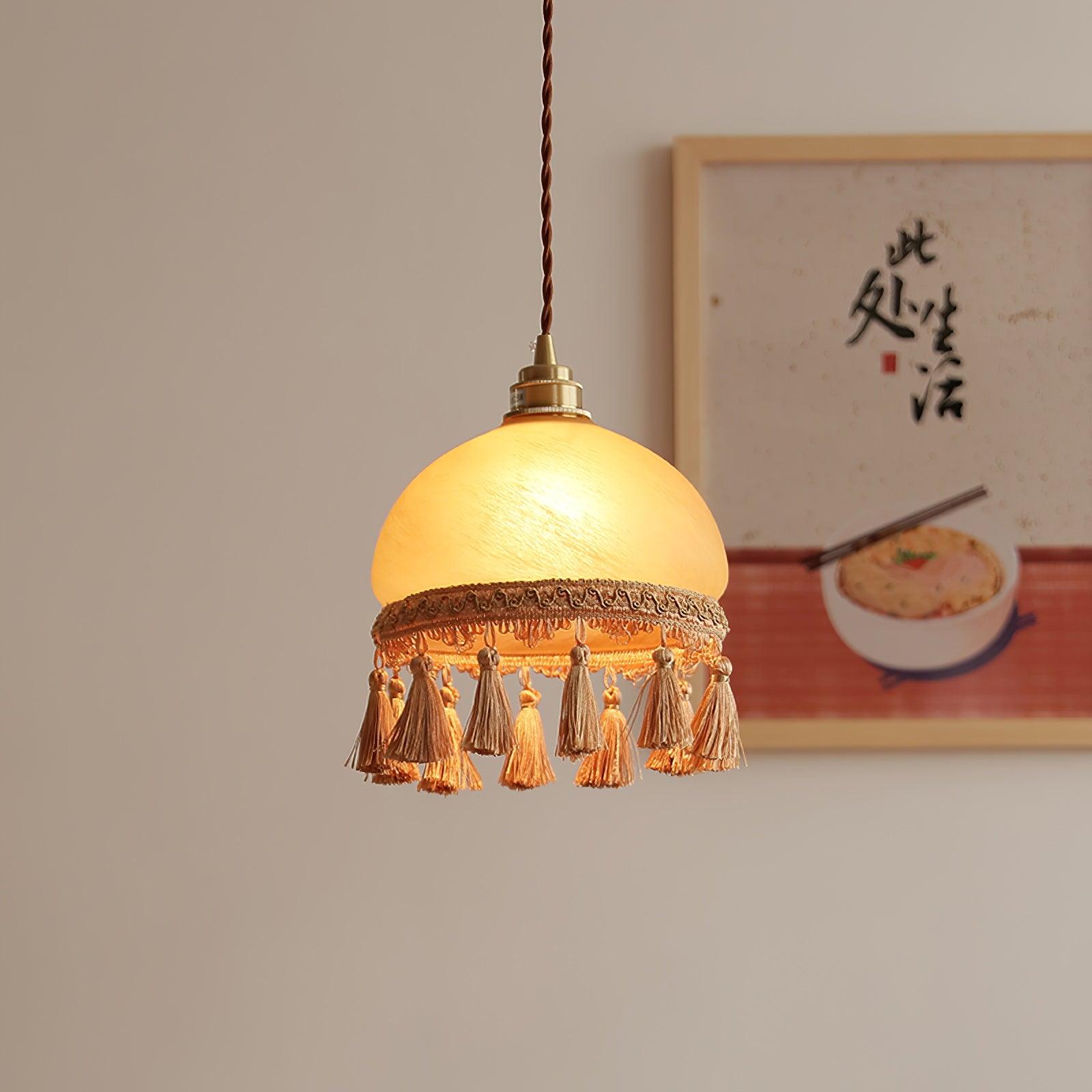 Fringe Tassels Brass Pendant Light-Neutral Decor