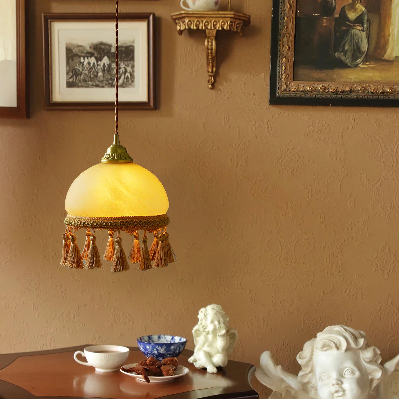 Fringe Tassels Brass Pendant Light-Neutral Decor