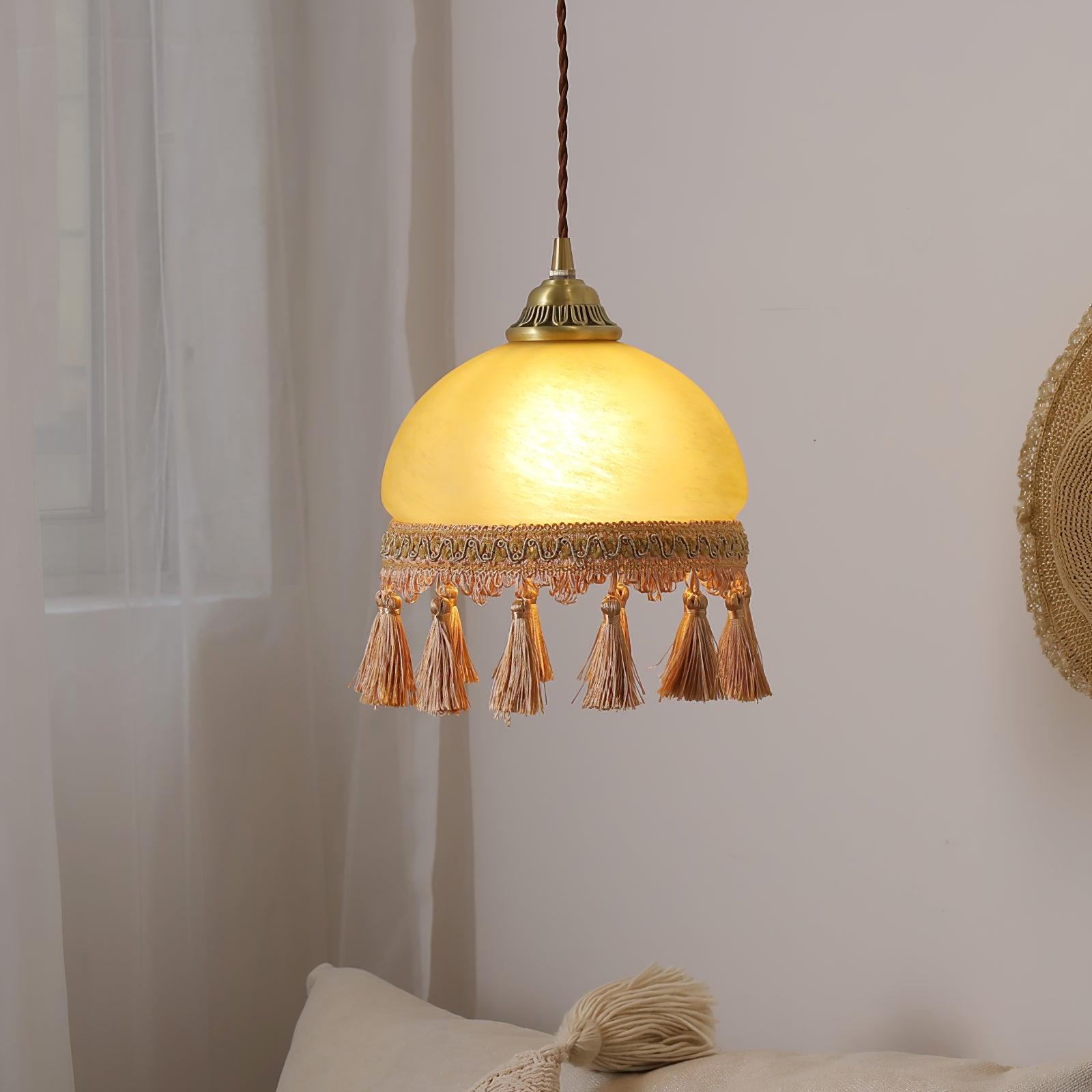 Fringe Tassels Brass Pendant Light-Neutral Decor