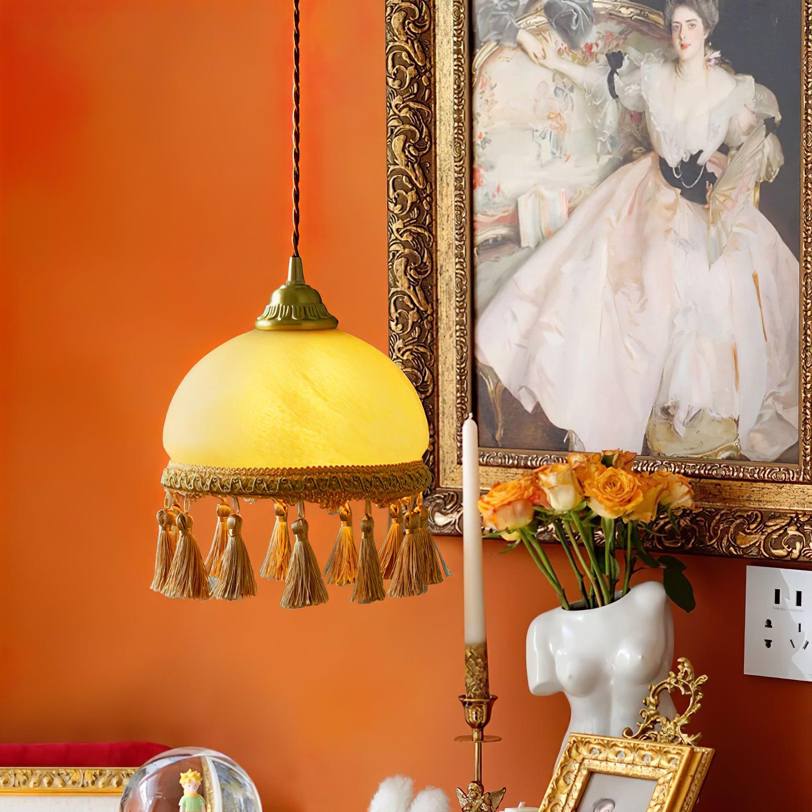 Fringe Tassels Brass Pendant Light-Neutral Decor
