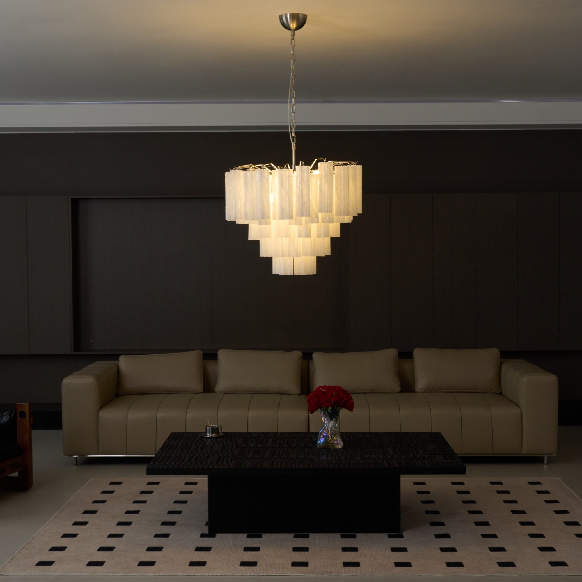 Aurora Chandelier Frosted Murano Glass Tiered Cascade-Neutral Decor