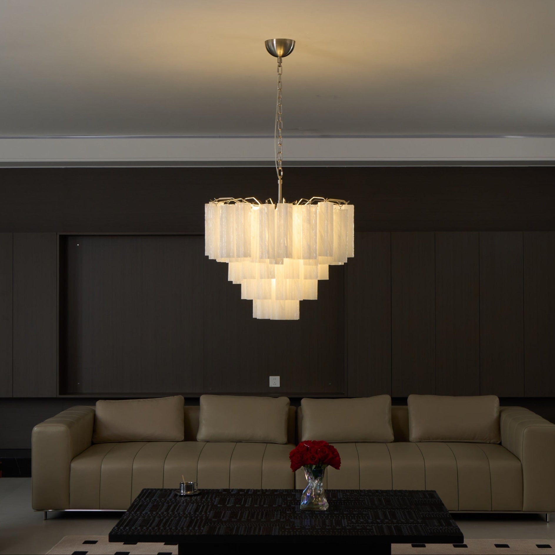 Aurora Chandelier Frosted Murano Glass Tiered Cascade-Neutral Decor