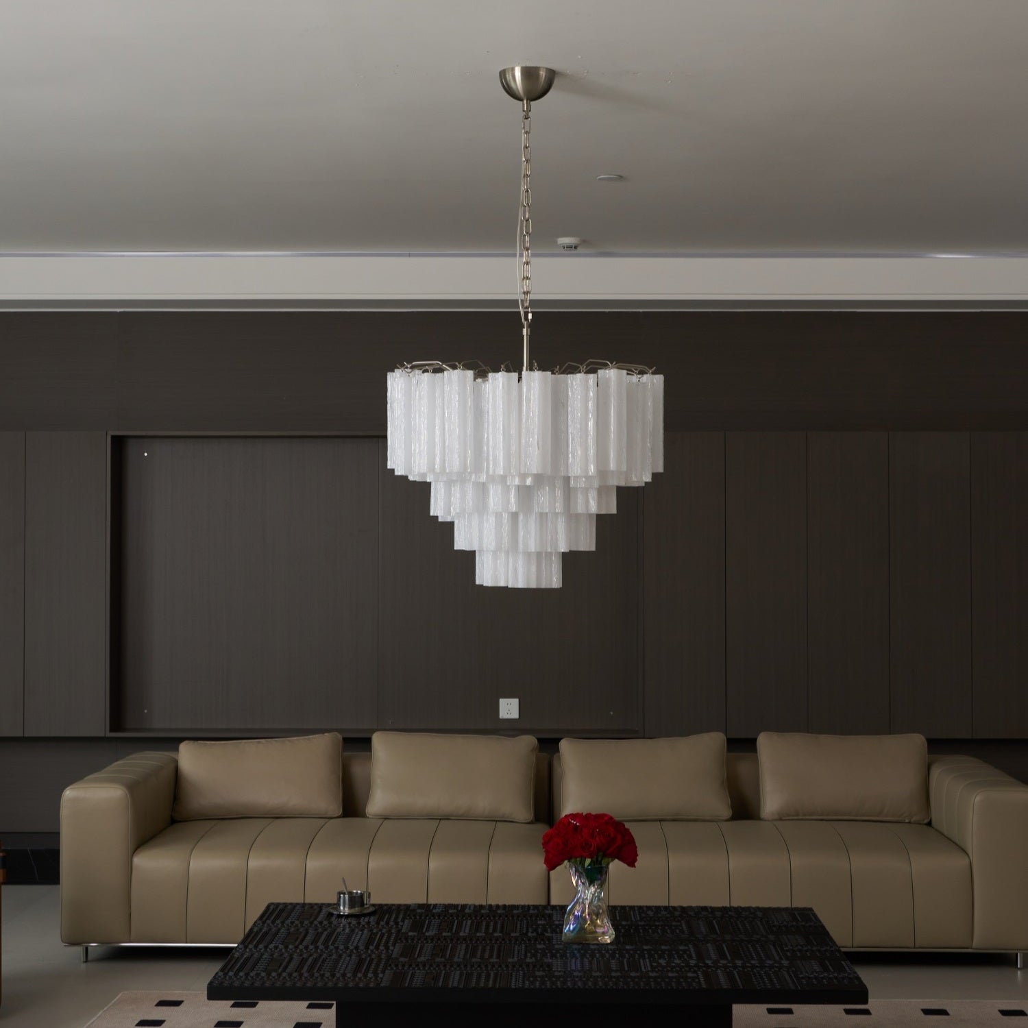 Aurora Chandelier Frosted Murano Glass Tiered Cascade-Neutral Decor
