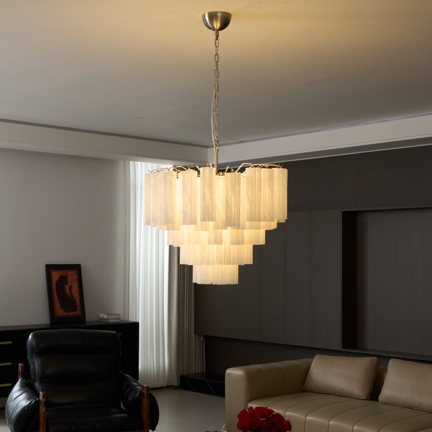 Aurora Chandelier Frosted Murano Glass Tiered Cascade-Neutral Decor