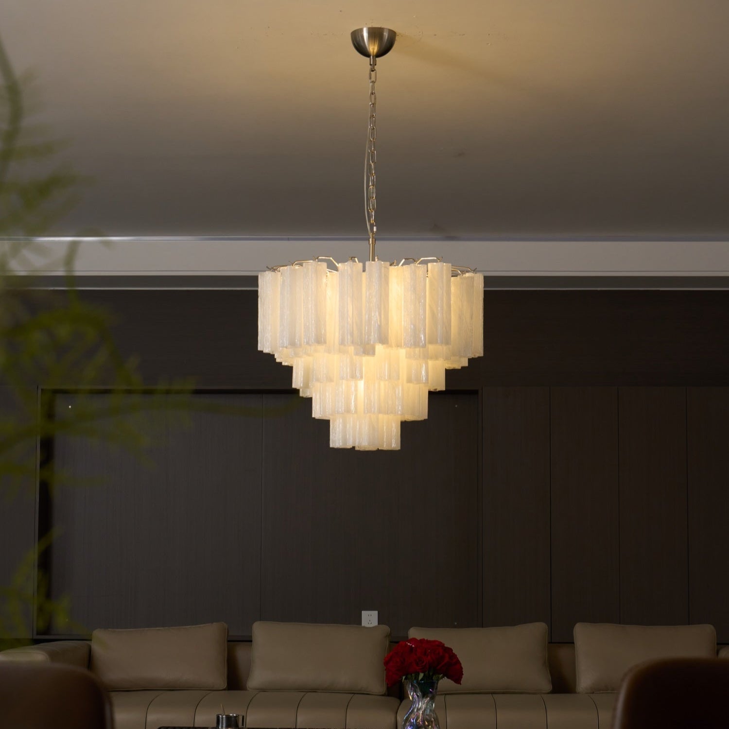 Aurora Chandelier Frosted Murano Glass Tiered Cascade-Neutral Decor