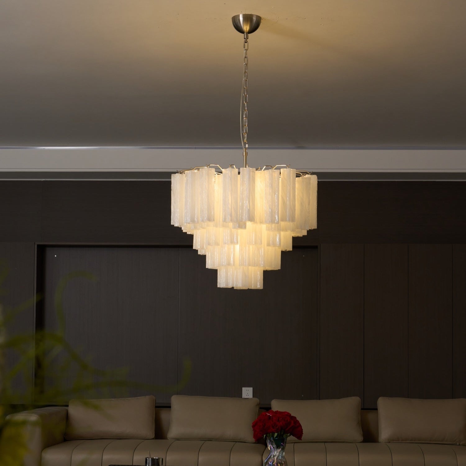 Aurora Chandelier Frosted Murano Glass Tiered Cascade-Neutral Decor