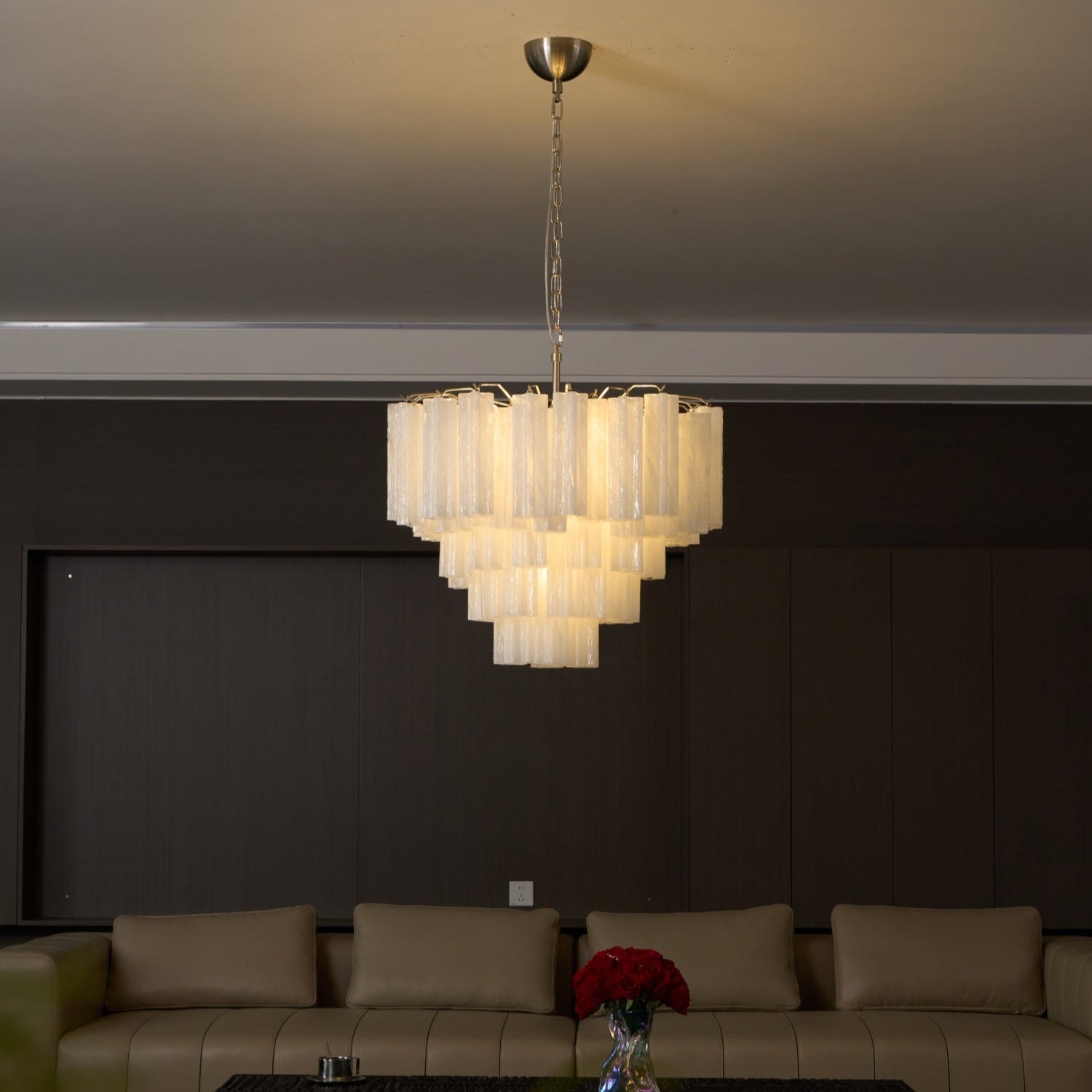 Aurora Chandelier Frosted Murano Glass Tiered Cascade-Neutral Decor