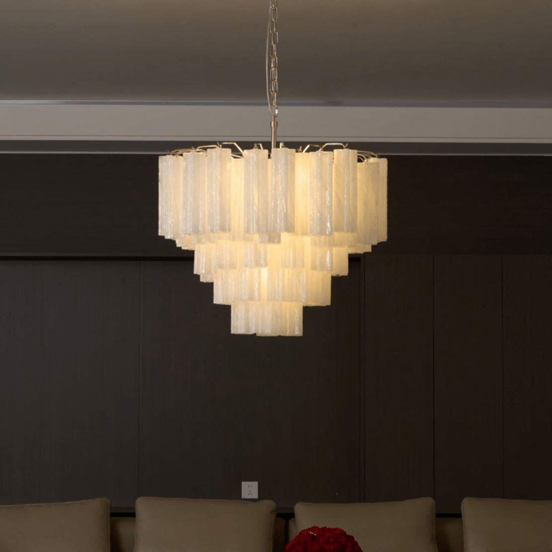 Aurora Chandelier Frosted Murano Glass Tiered Cascade-Neutral Decor