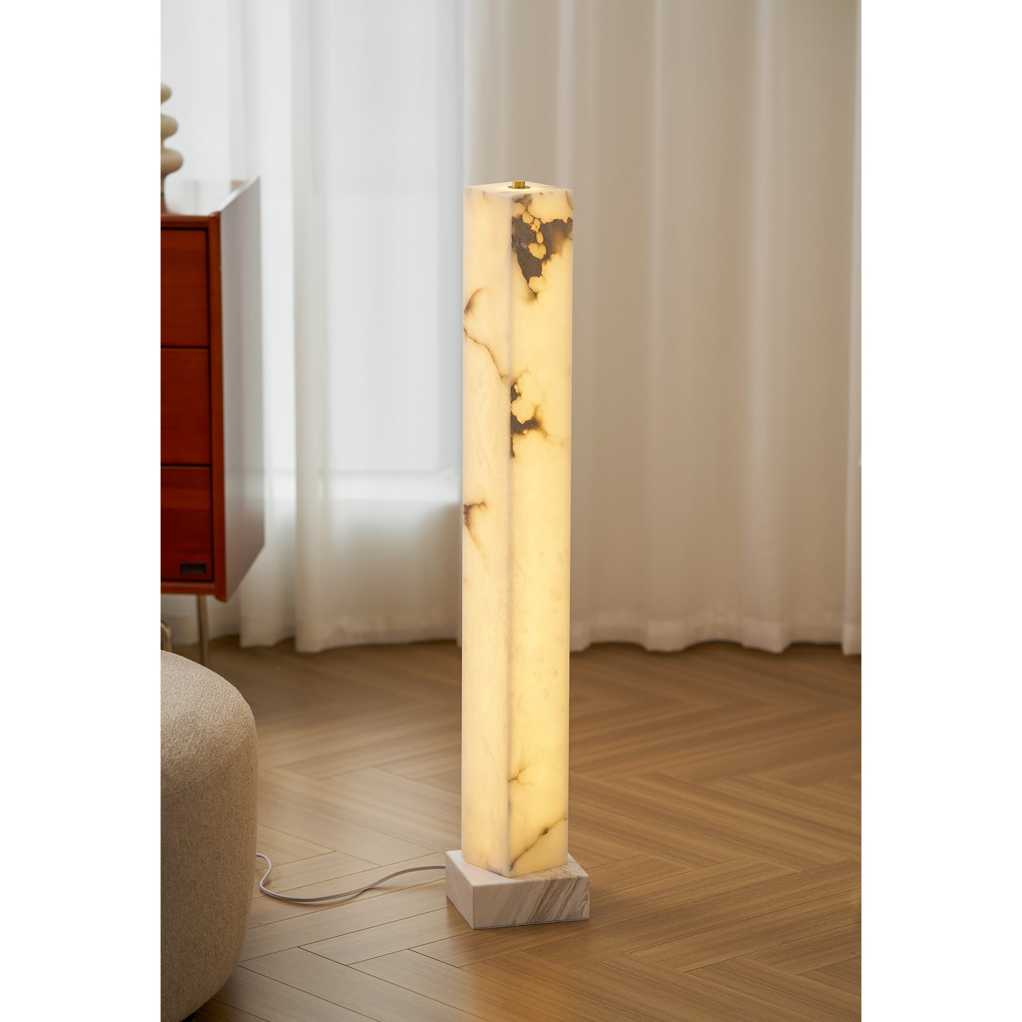 The lamp's marble base, showcasing its texture.