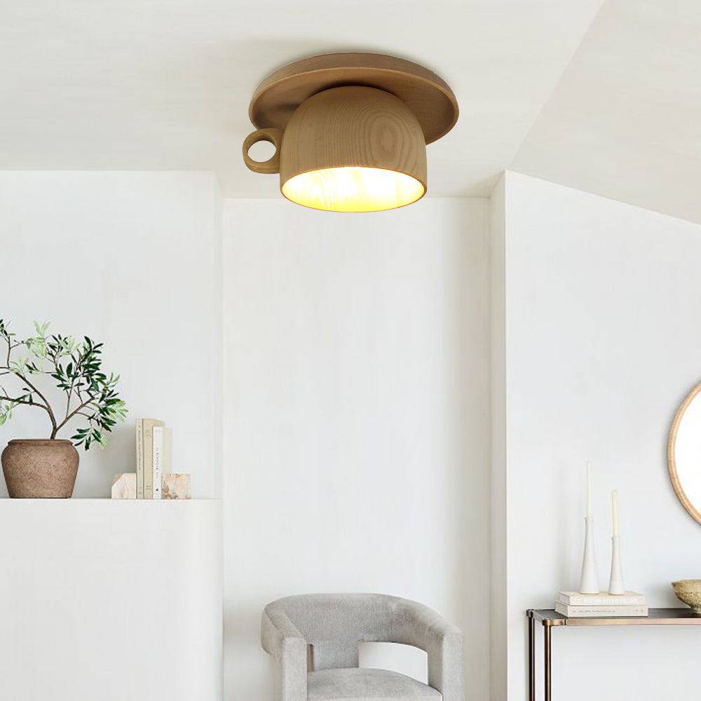 Arisha Modern Wood Cup Flush Mount Ceiling Light Bedroom - Neutral Decor