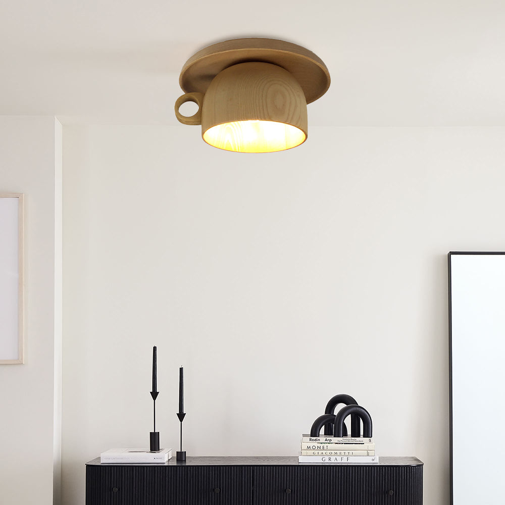 Arisha Modern Wood Cup Flush Mount Ceiling Light Bedroom - Neutral Decor