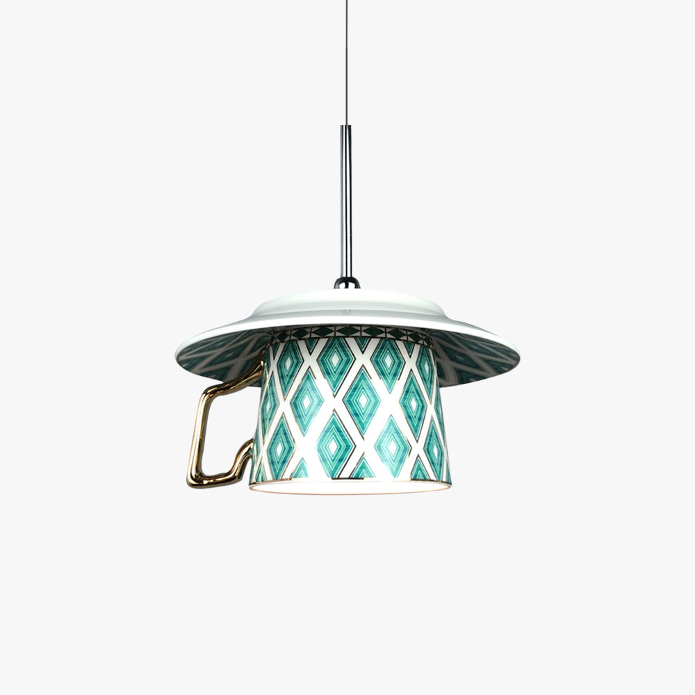 Valentina Vintage Argyle Pattern Cup Ceramic Pendant Light Bedroom - Neutral Decor