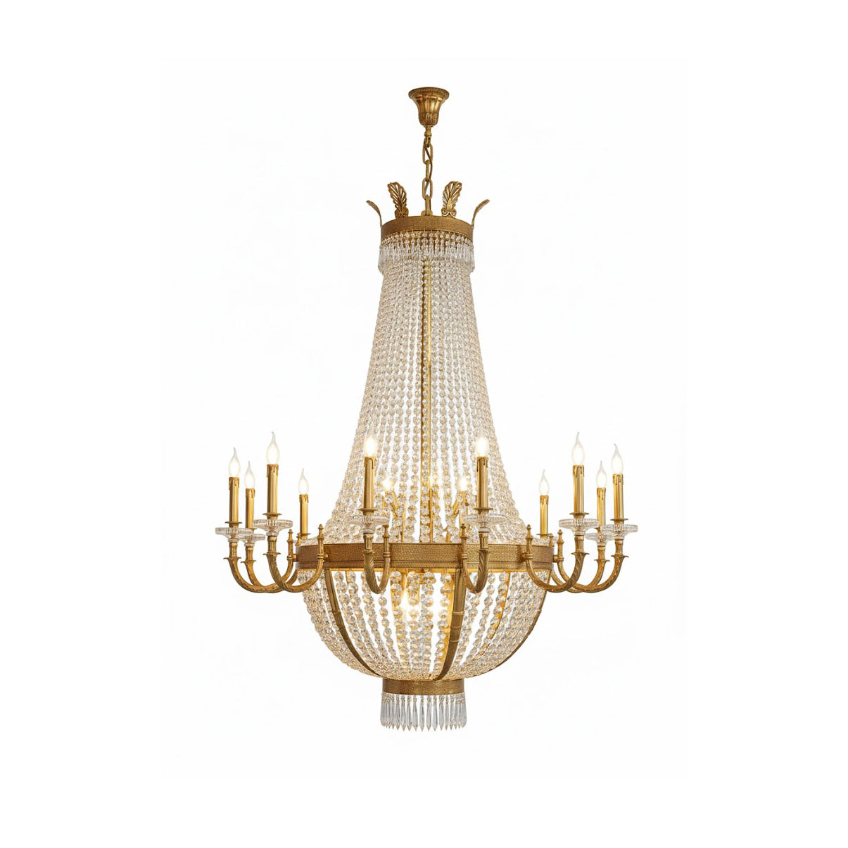 Front view of the Gabriella French Empire crystal basket chandelier.