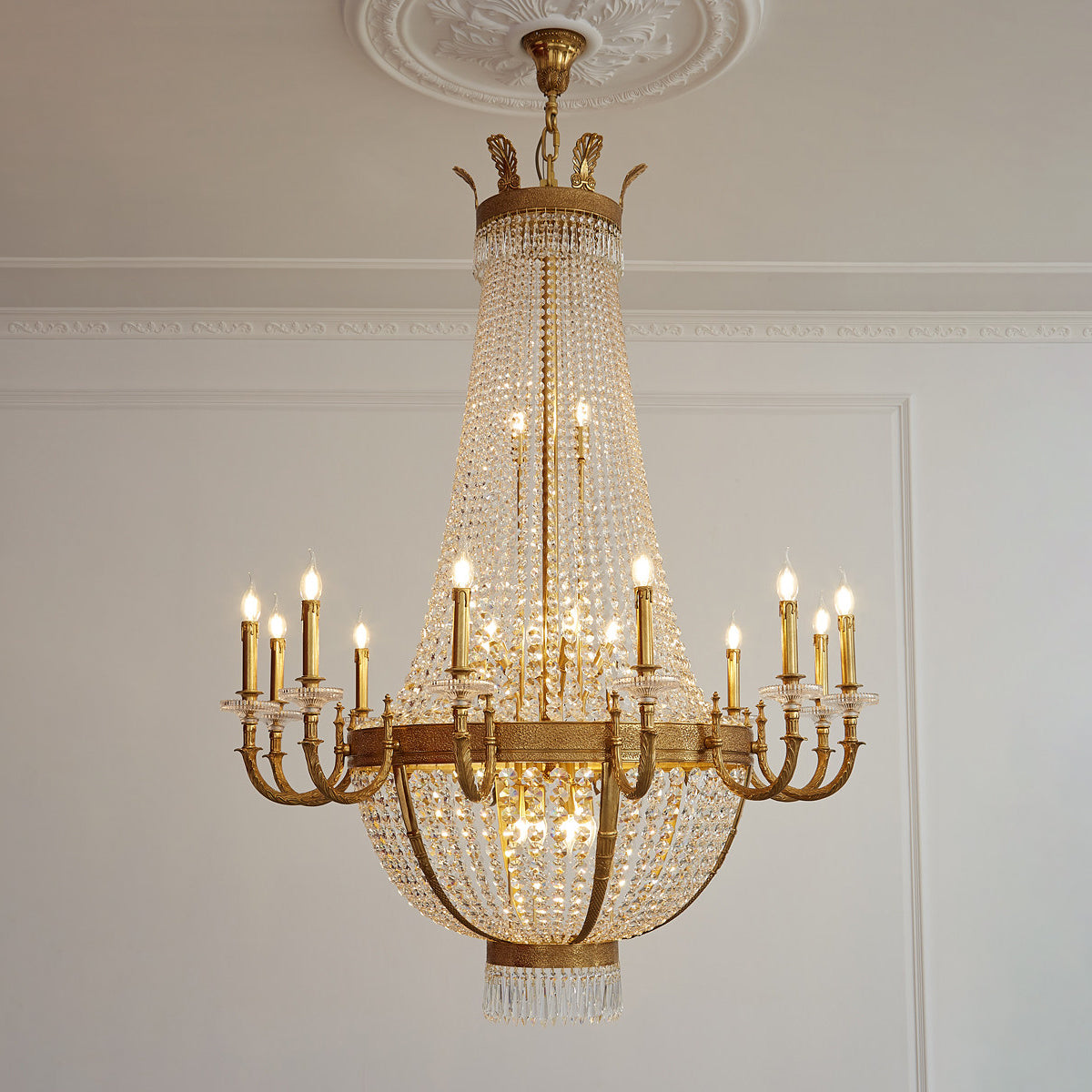 Another angle of the chandelier in a residential great room.