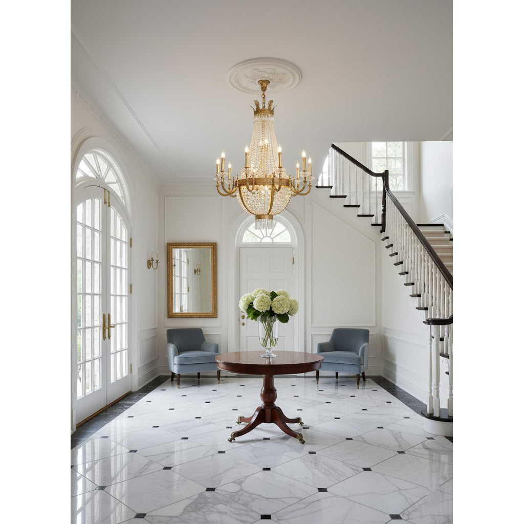 Dimensional drawing of the 18-light Gabriella Chandelier.