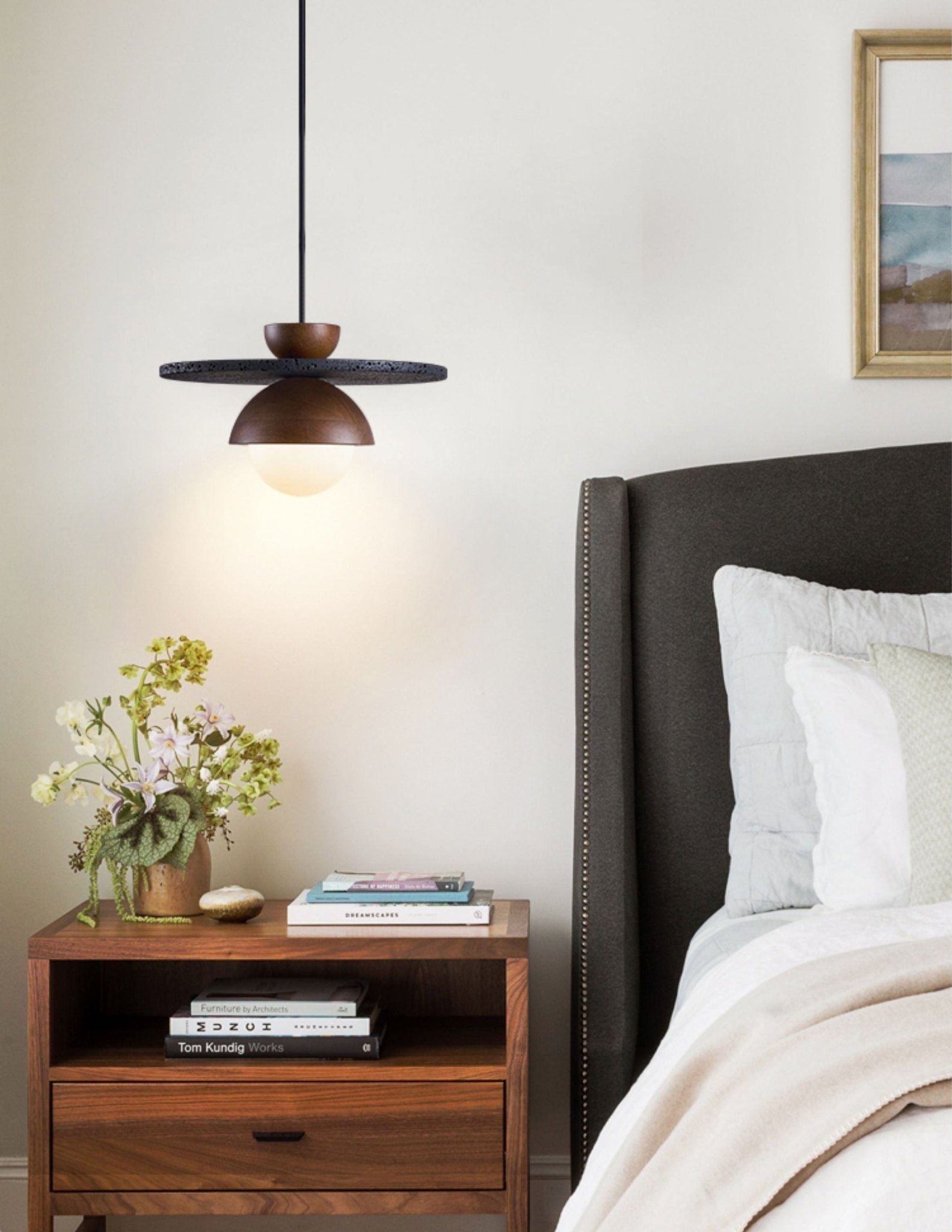 Ezra Orbit Black Travertine Pendant Lamp-Neutral Decor