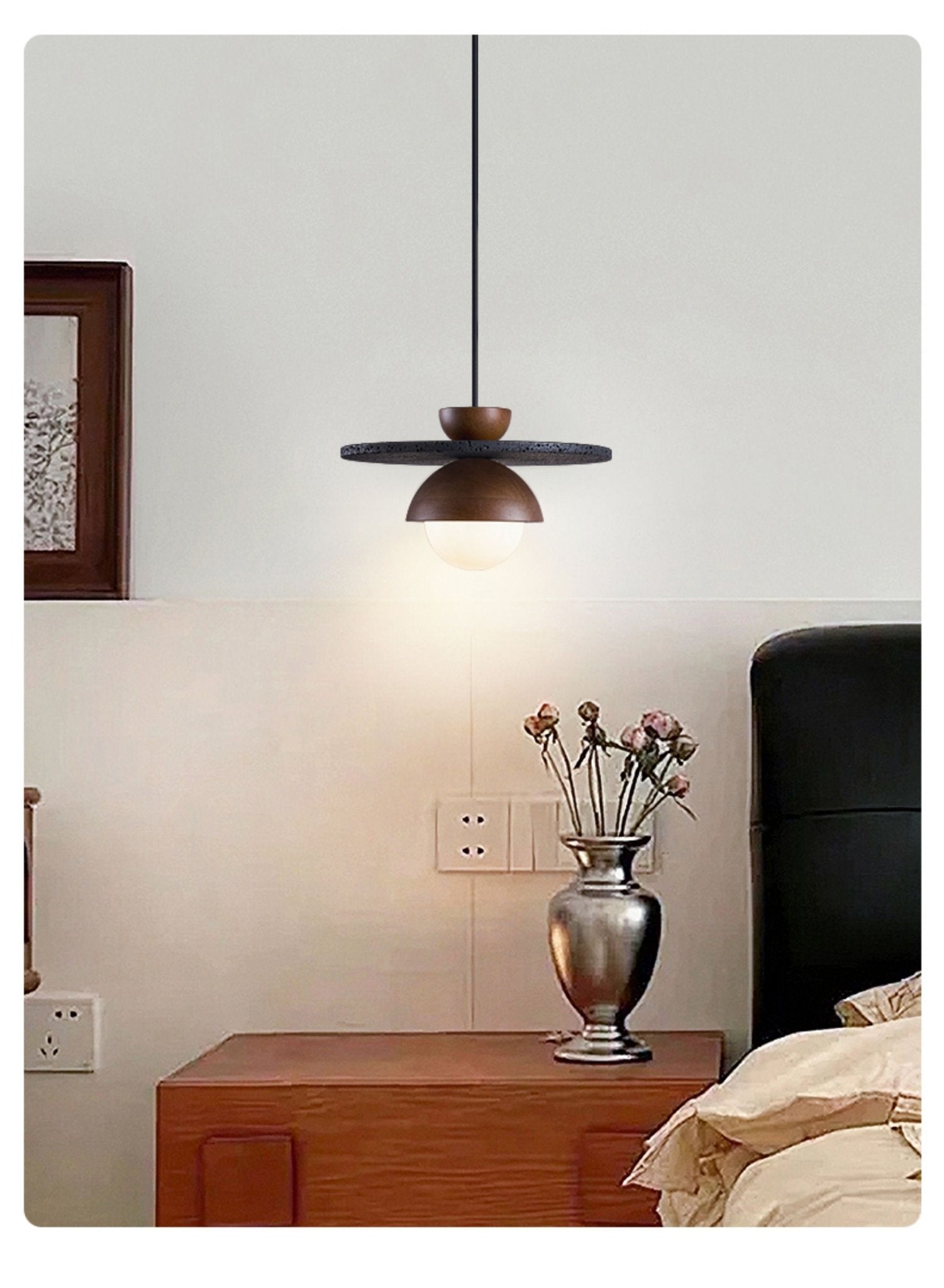 Ezra Orbit Black Travertine Pendant Lamp-Neutral Decor