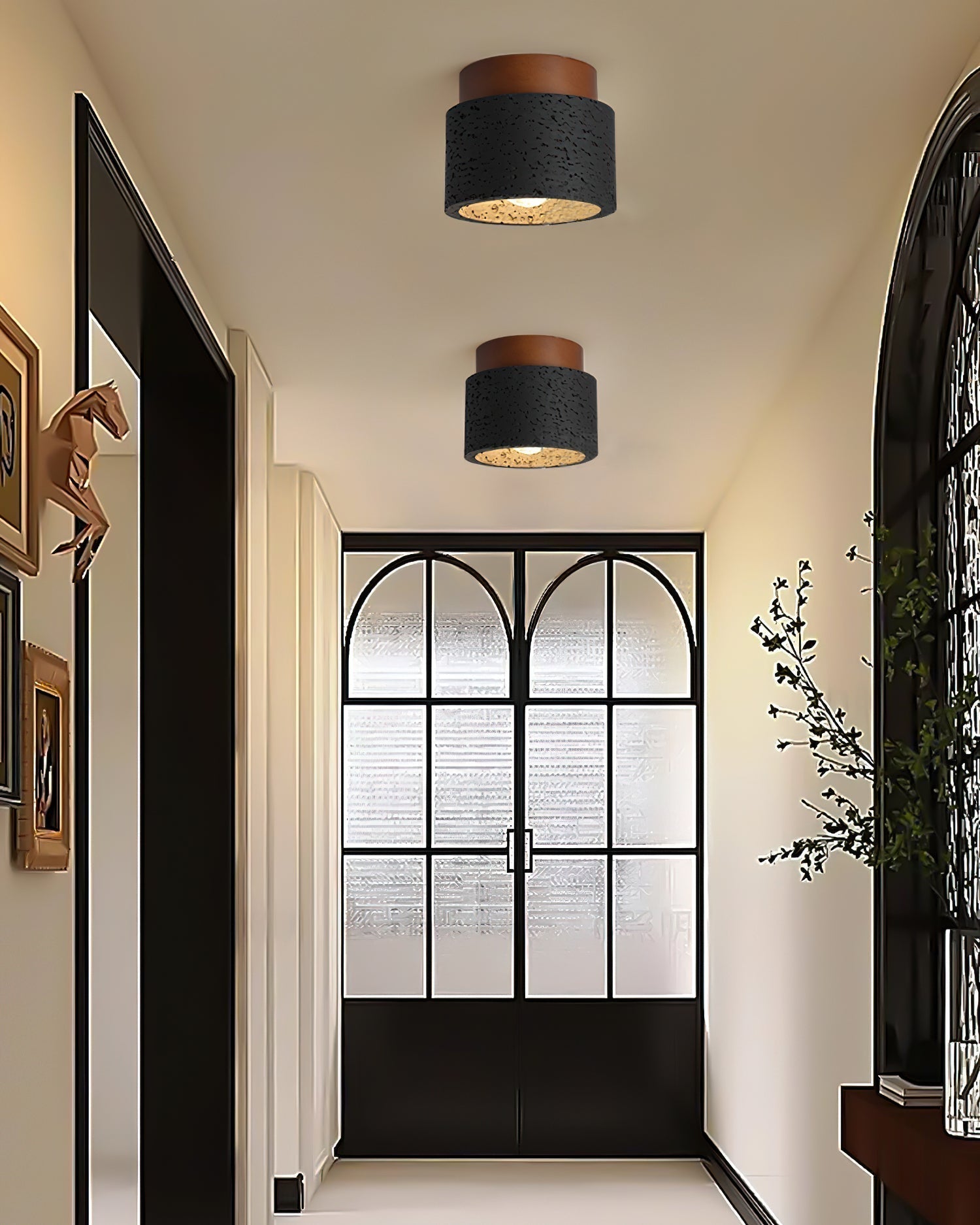 Rilon Sqaure&Round Ceiling Light Black& Yellow Travertine-Neutral Decor