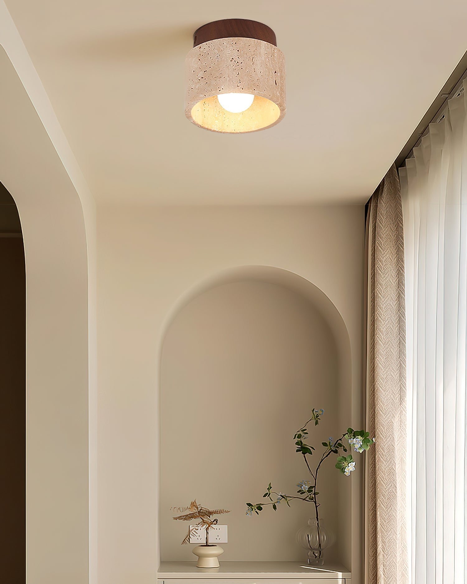 Rilon Sqaure&Round Ceiling Light Black& Yellow Travertine-Neutral Decor