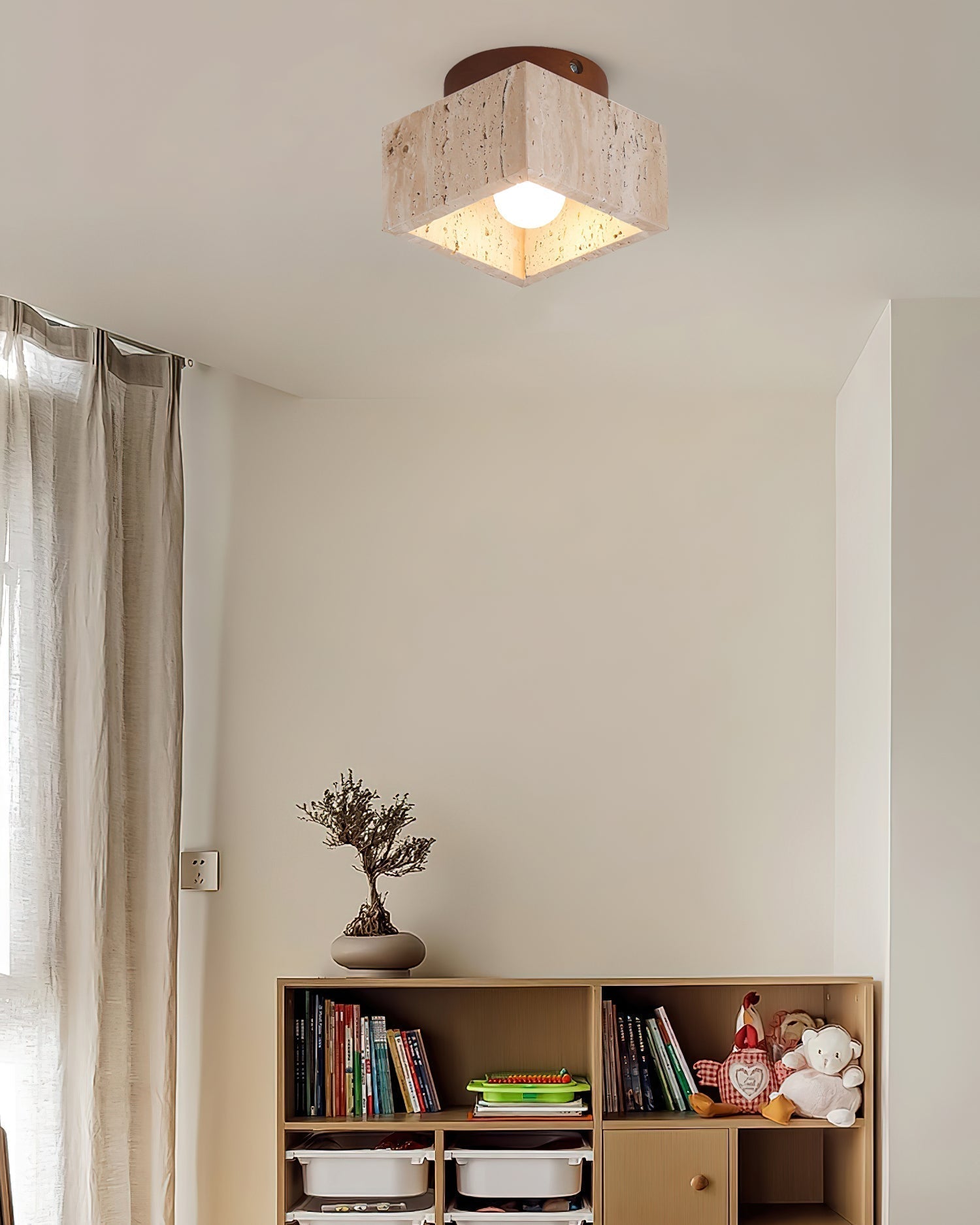 Rilon Sqaure&Round Ceiling Light Black& Yellow Travertine-Neutral Decor