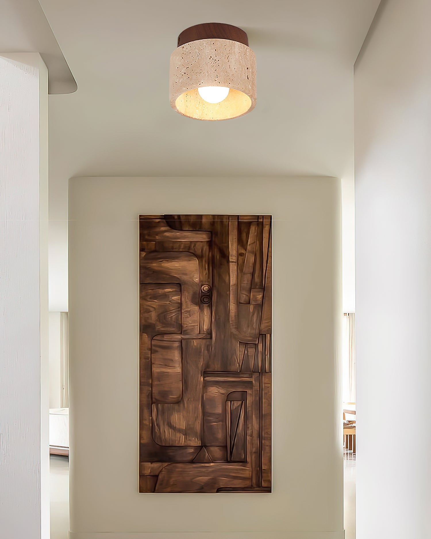 Rilon Sqaure&Round Ceiling Light Black& Yellow Travertine-Neutral Decor