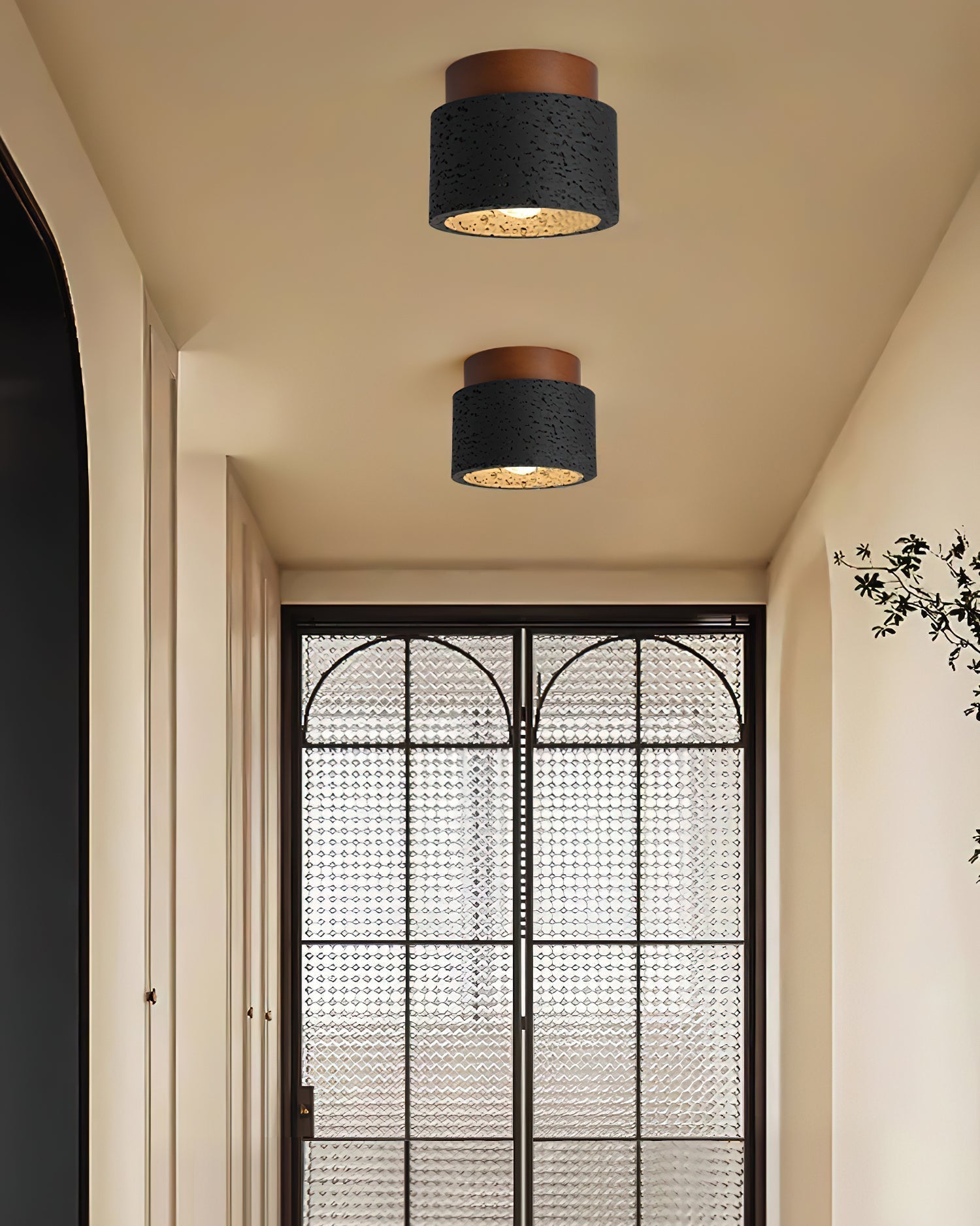 Rilon Sqaure&Round Ceiling Light Black& Yellow Travertine-Neutral Decor