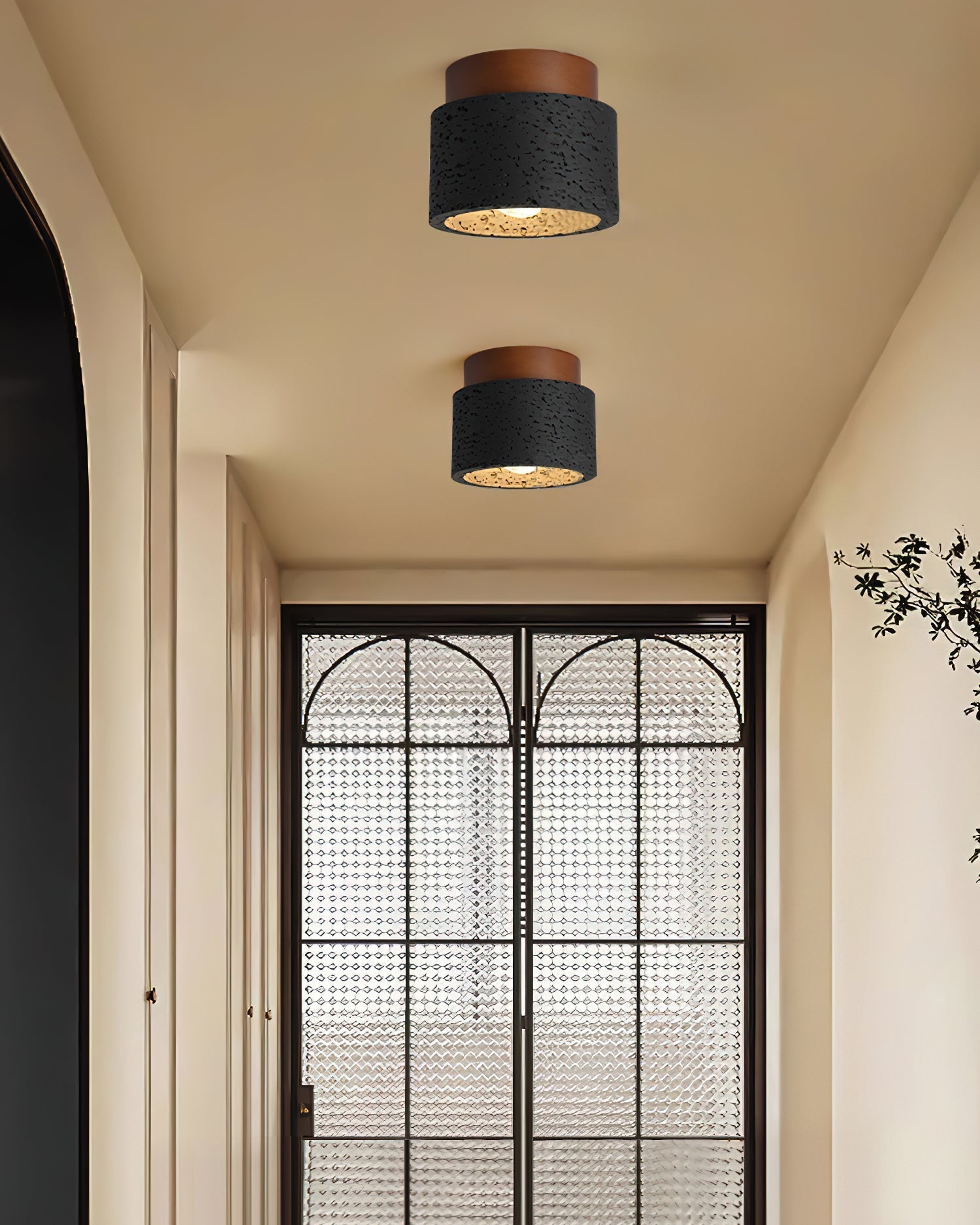 Ritta Sqaure&Round Ceiling Light  Black& Yellow Travertine