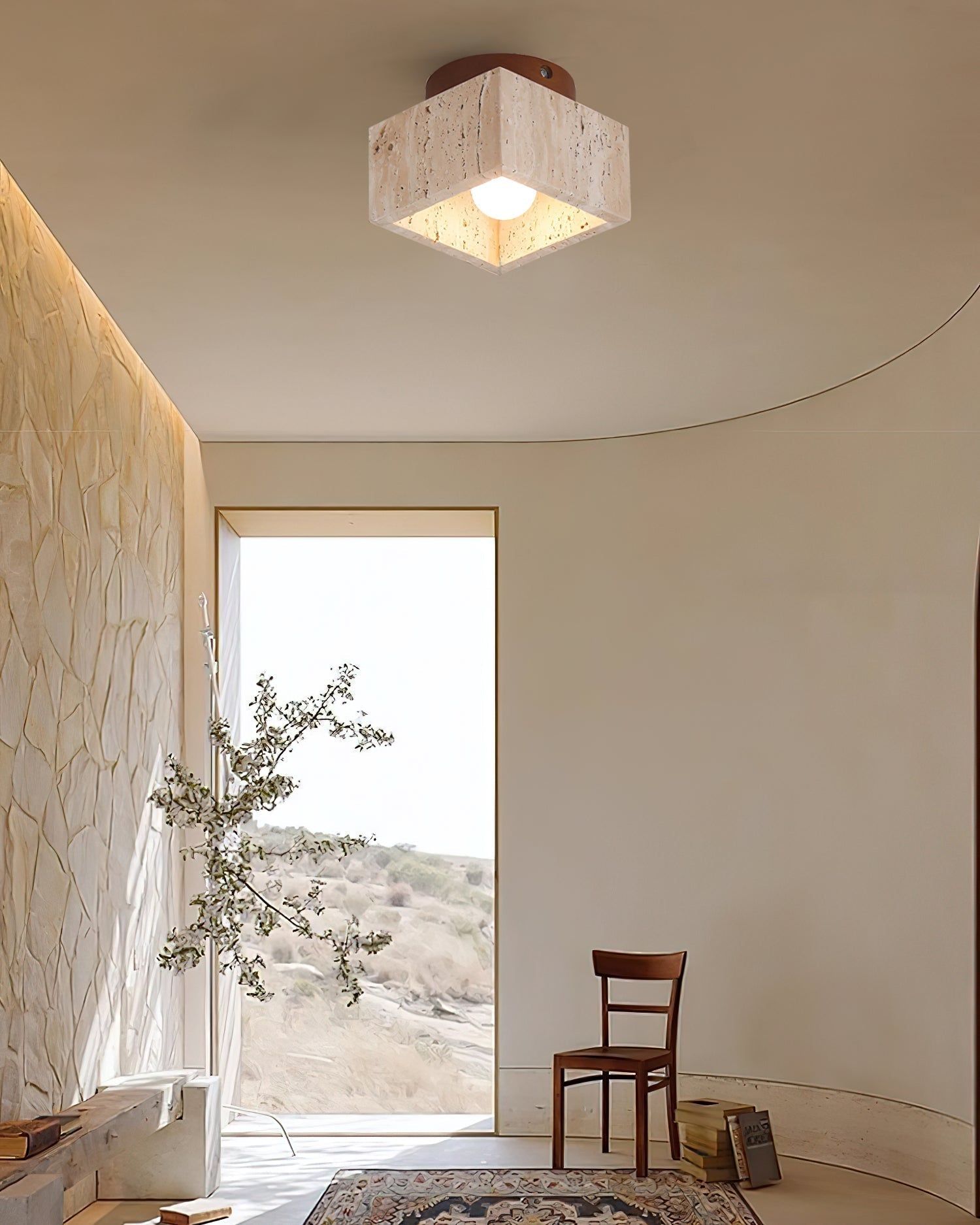 Rilon Sqaure&Round Ceiling Light Black& Yellow Travertine-Neutral Decor