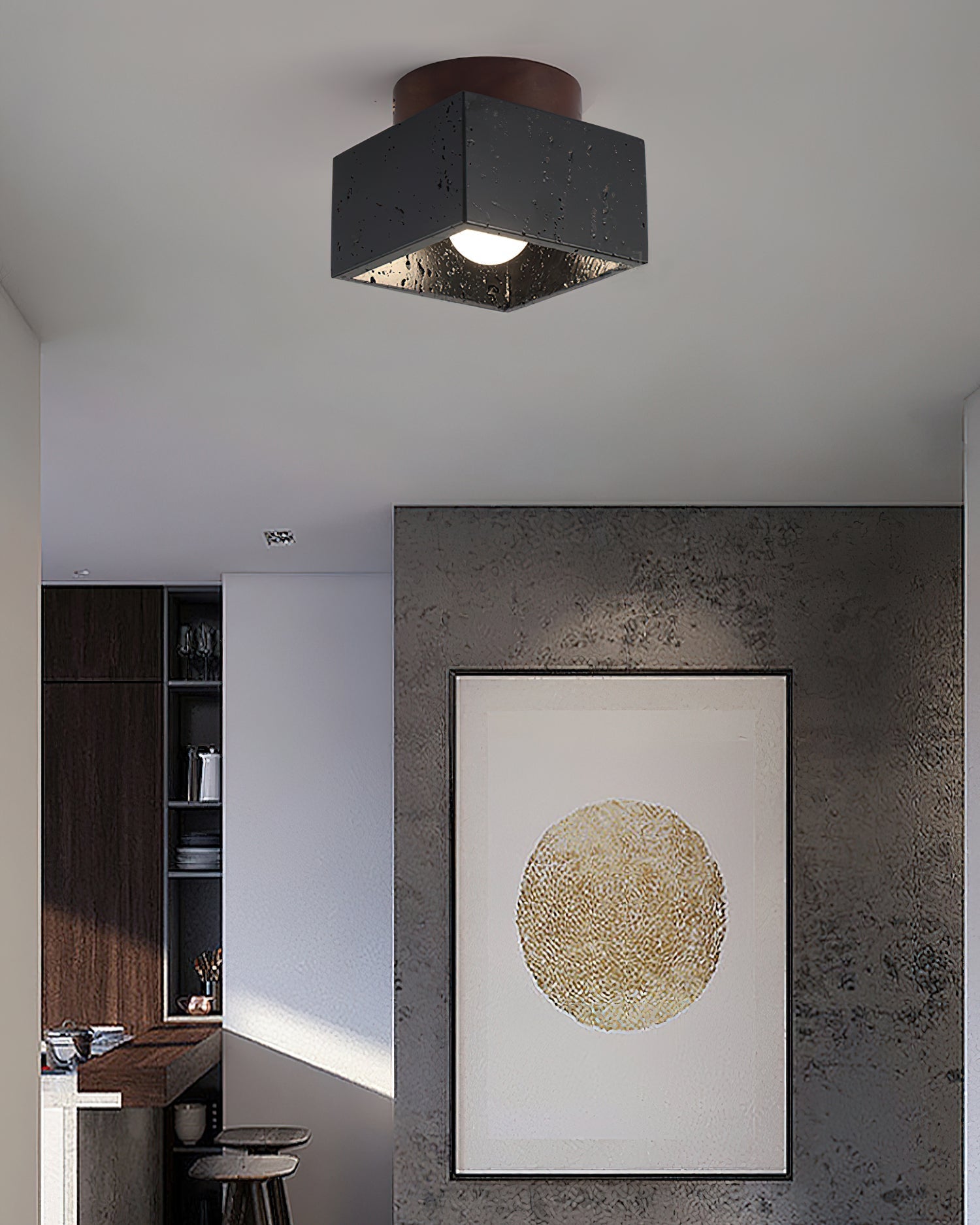 Rilon Sqaure&Round Ceiling Light Black& Yellow Travertine-Neutral Decor