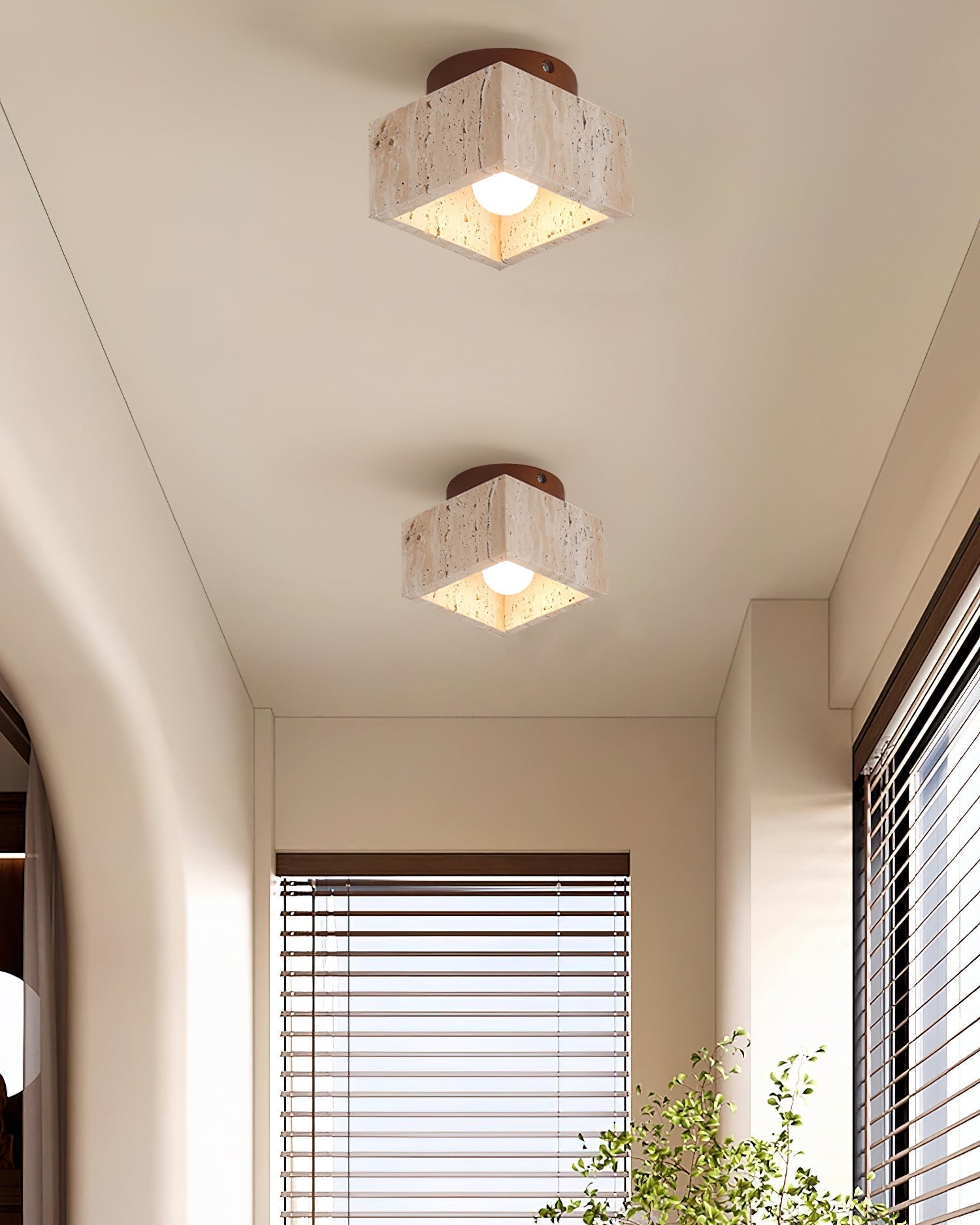 Rilon Sqaure&Round Ceiling Light Black& Yellow Travertine-Neutral Decor