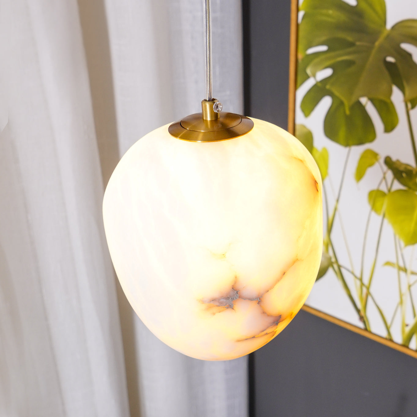 Ralen Pendant Lamp Alabaster Brass Sophistication-Neutral Decor
