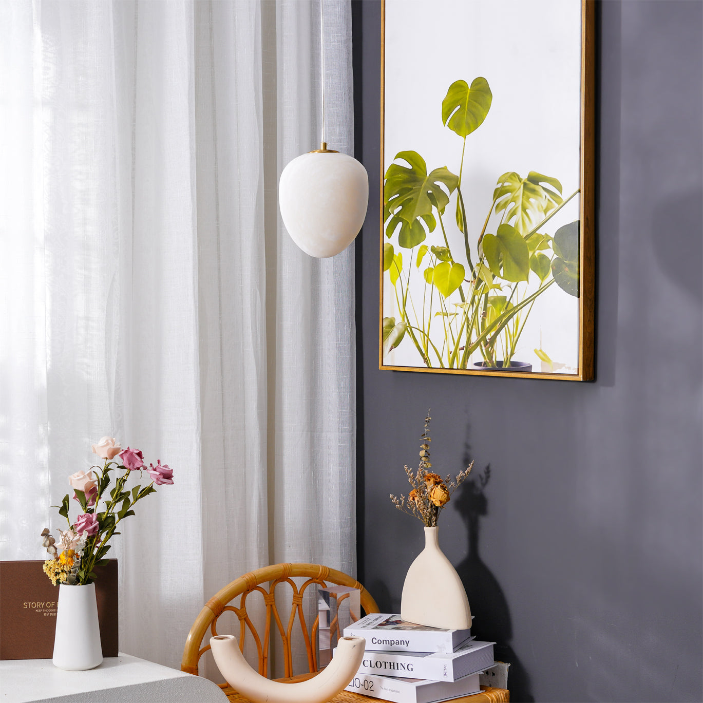 Ralen Pendant Lamp Alabaster Brass Sophistication-Neutral Decor