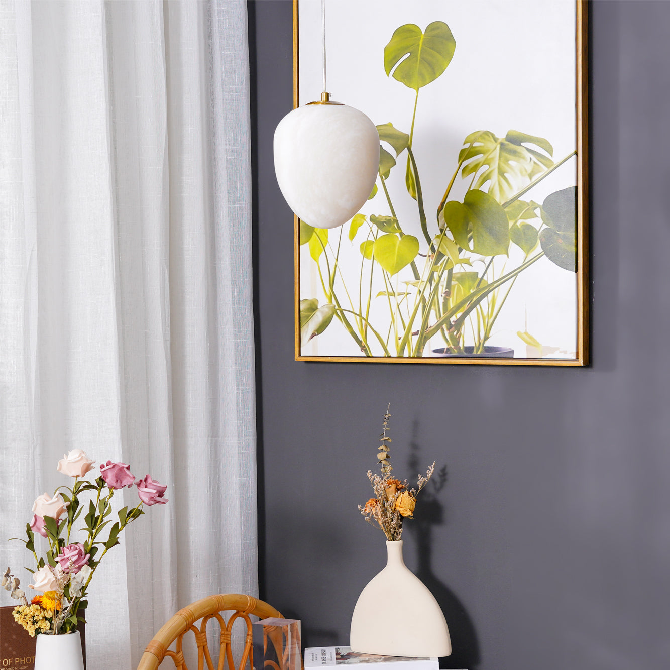 Ralen Pendant Lamp Alabaster Brass Sophistication-Neutral Decor