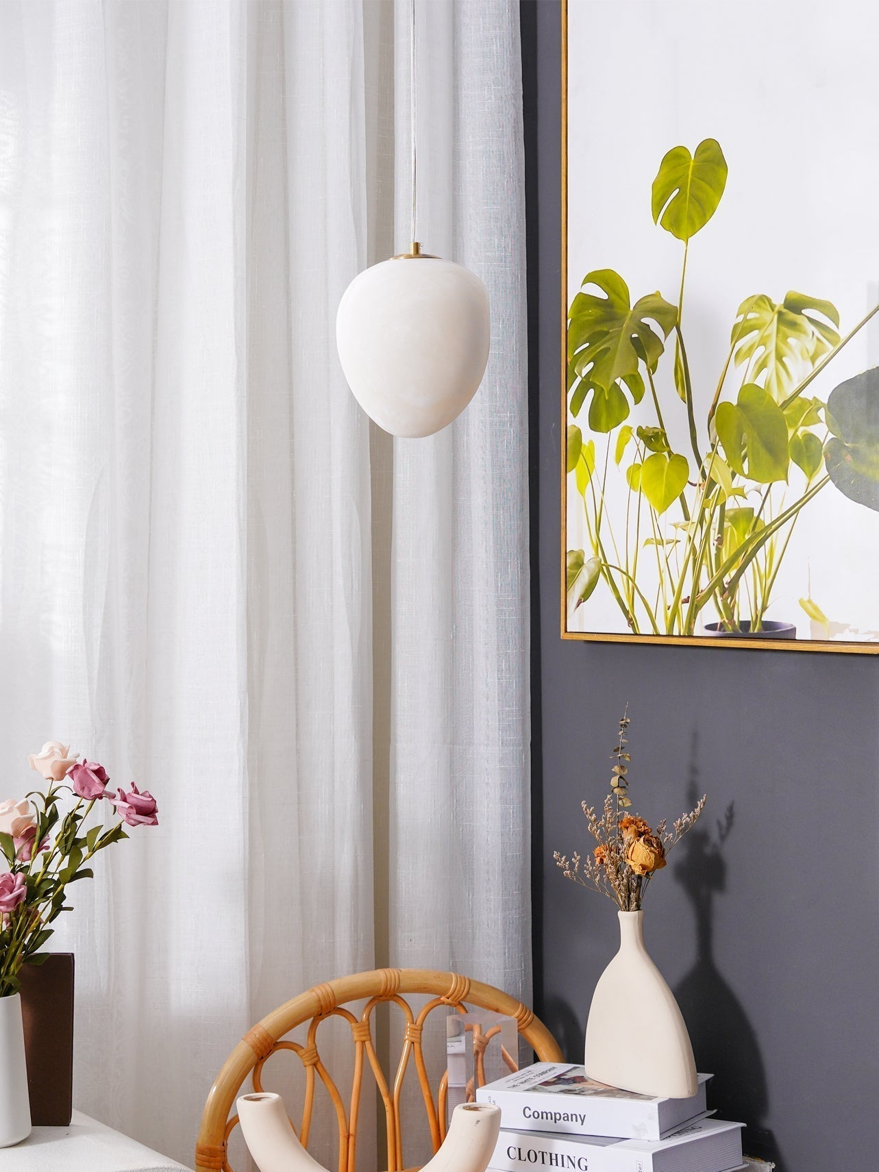 Ralen Pendant Lamp Alabaster Brass Sophistication-Neutral Decor