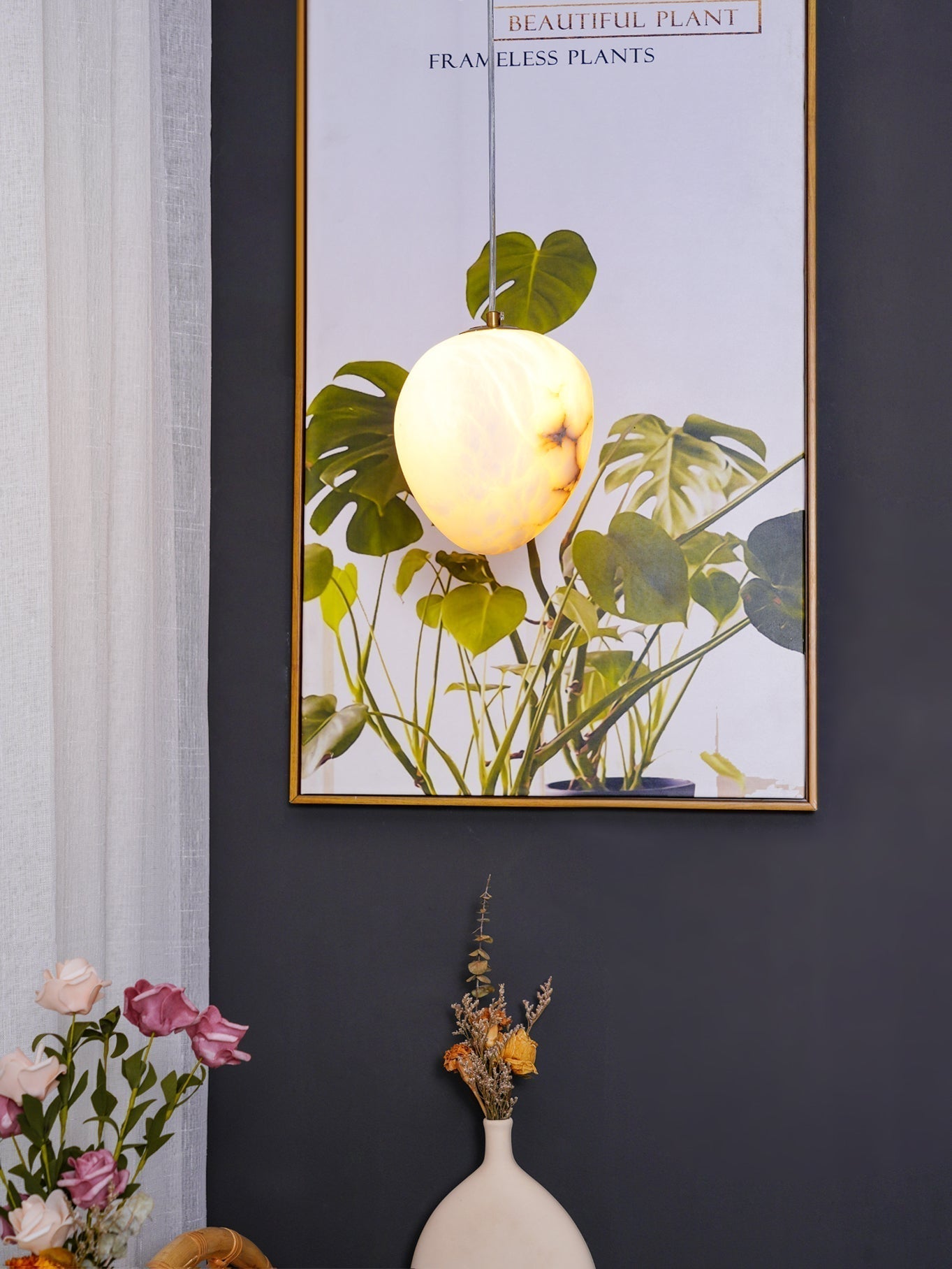 Ralen Pendant Lamp Alabaster Brass Sophistication-Neutral Decor