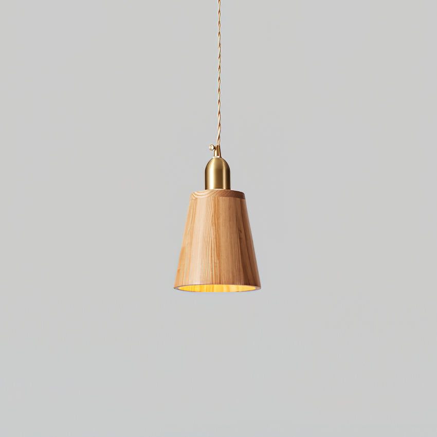 Wood Pendant Lamp Assorted Shapes in Solid Wood and Brass