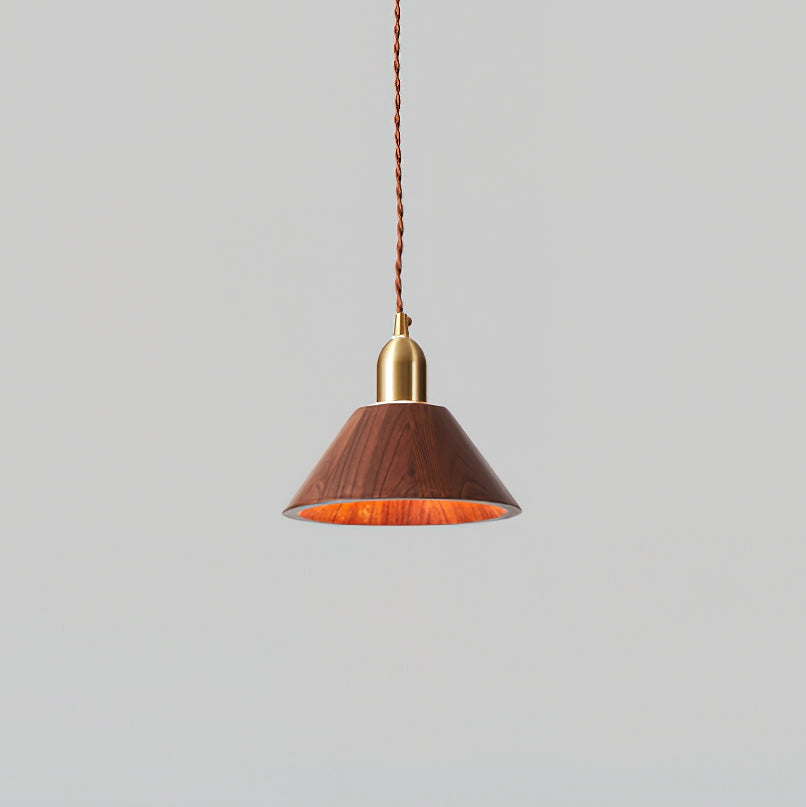 Wood Pendant Lamp Assorted Shapes in Solid Wood and Brass