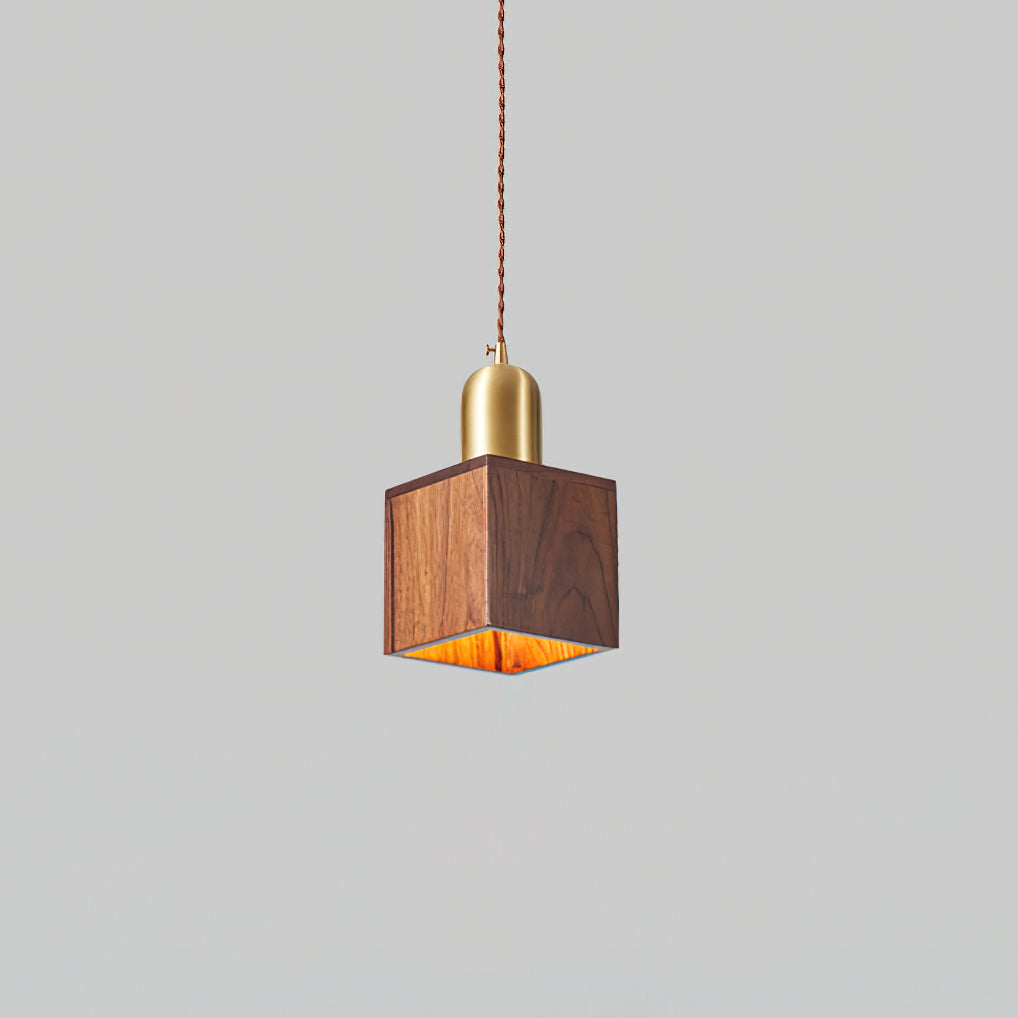 Wood Pendant Lamp Assorted Shapes in Solid Wood and Brass