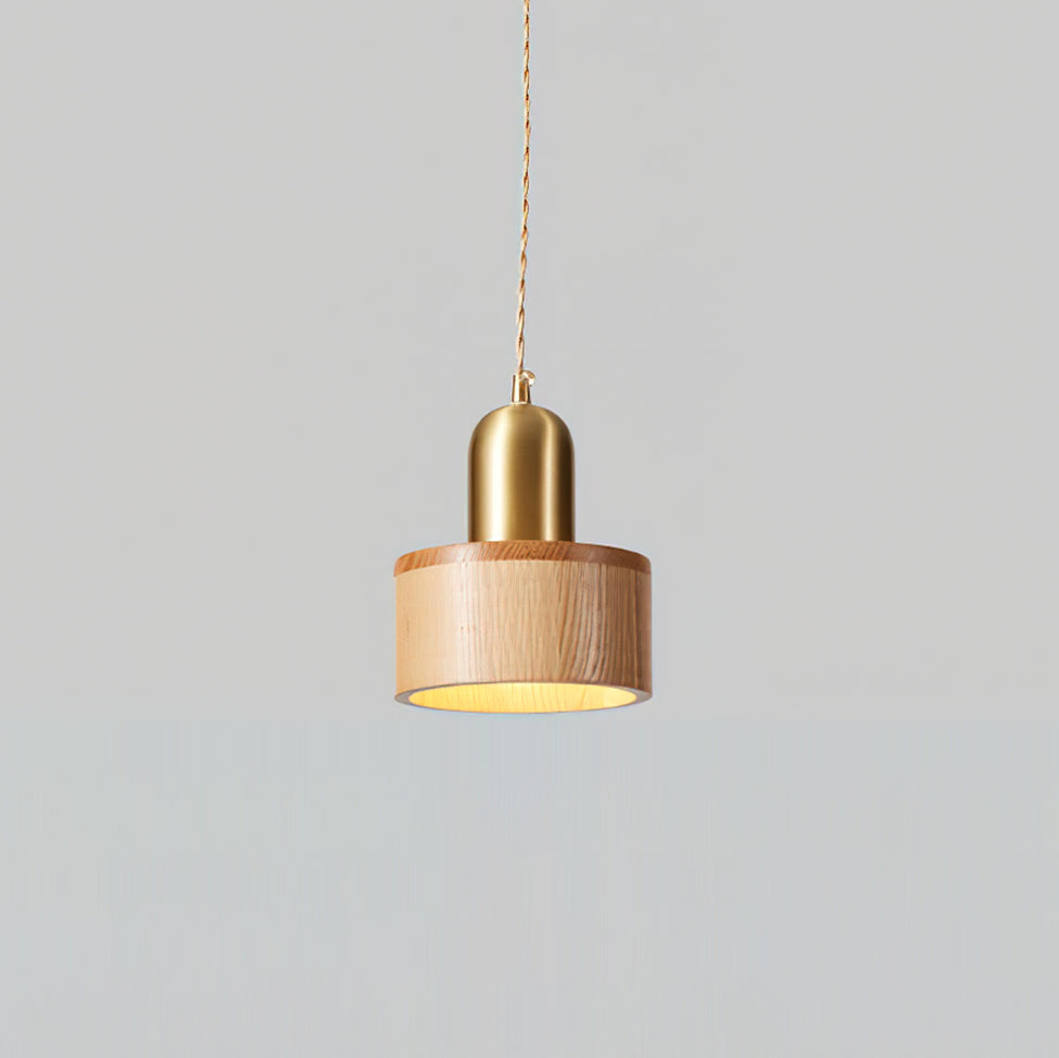 Wood Pendant Lamp Assorted Shapes in Solid Wood and Brass