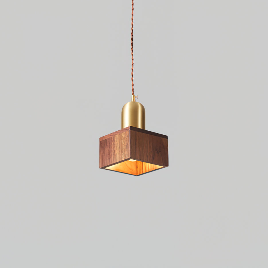Wood Pendant Lamp Assorted Shapes in Solid Wood and Brass