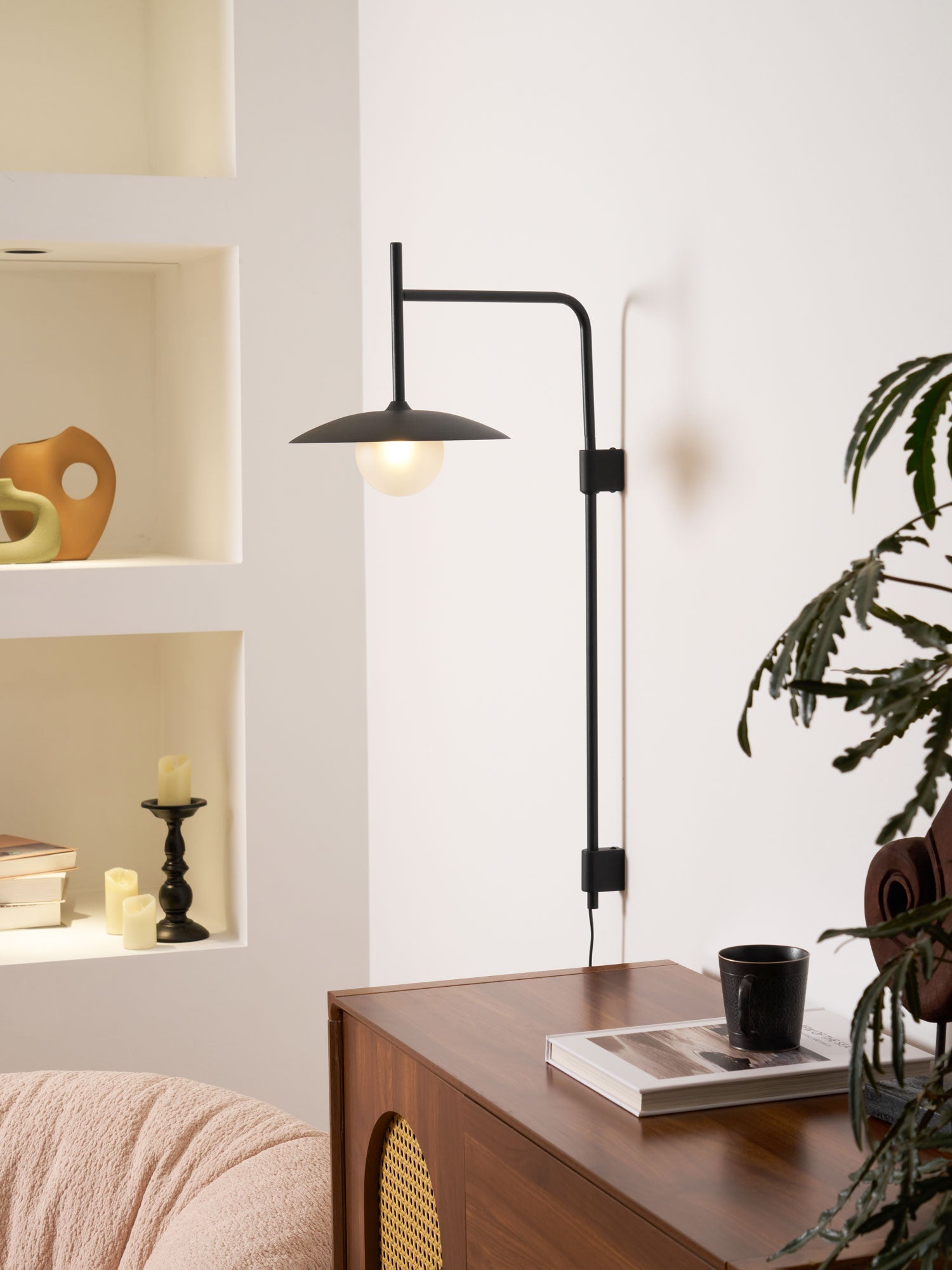 Paxon Swing Arm Plug-in Glass Wall Lamp-Neutral Decor
