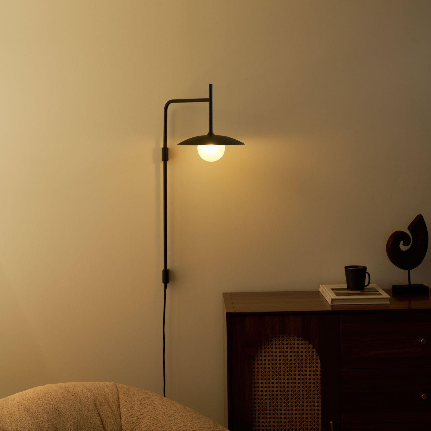 Paxon Swing Arm Plug-in Glass Wall Lamp-Neutral Decor