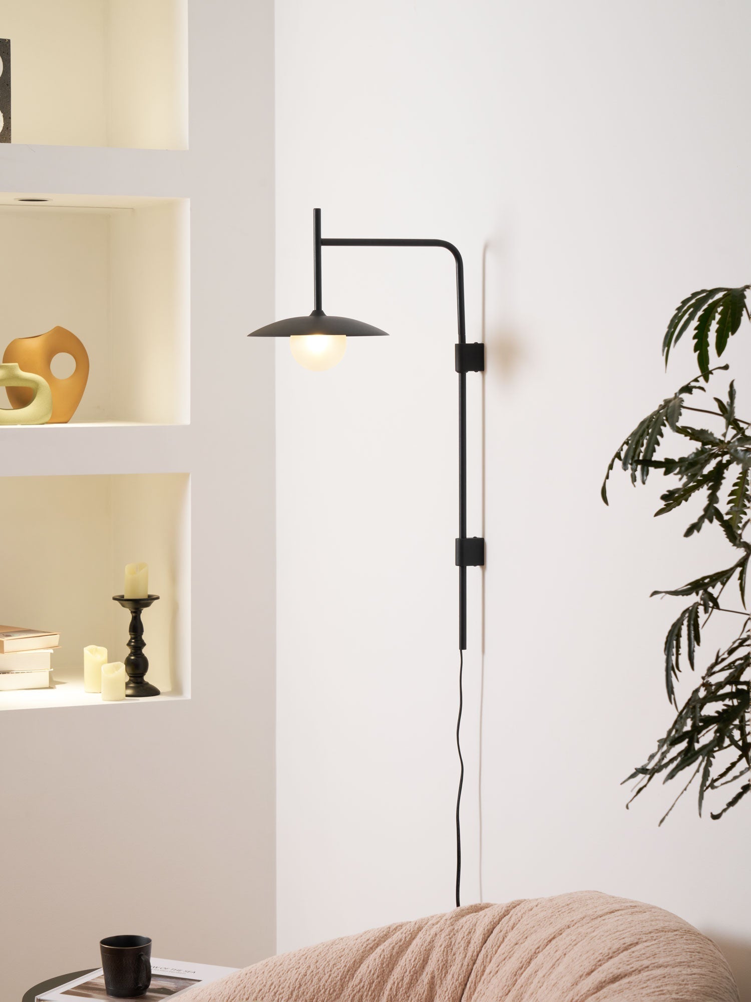Paxon Swing Arm Plug-in Glass Wall Lamp-Neutral Decor