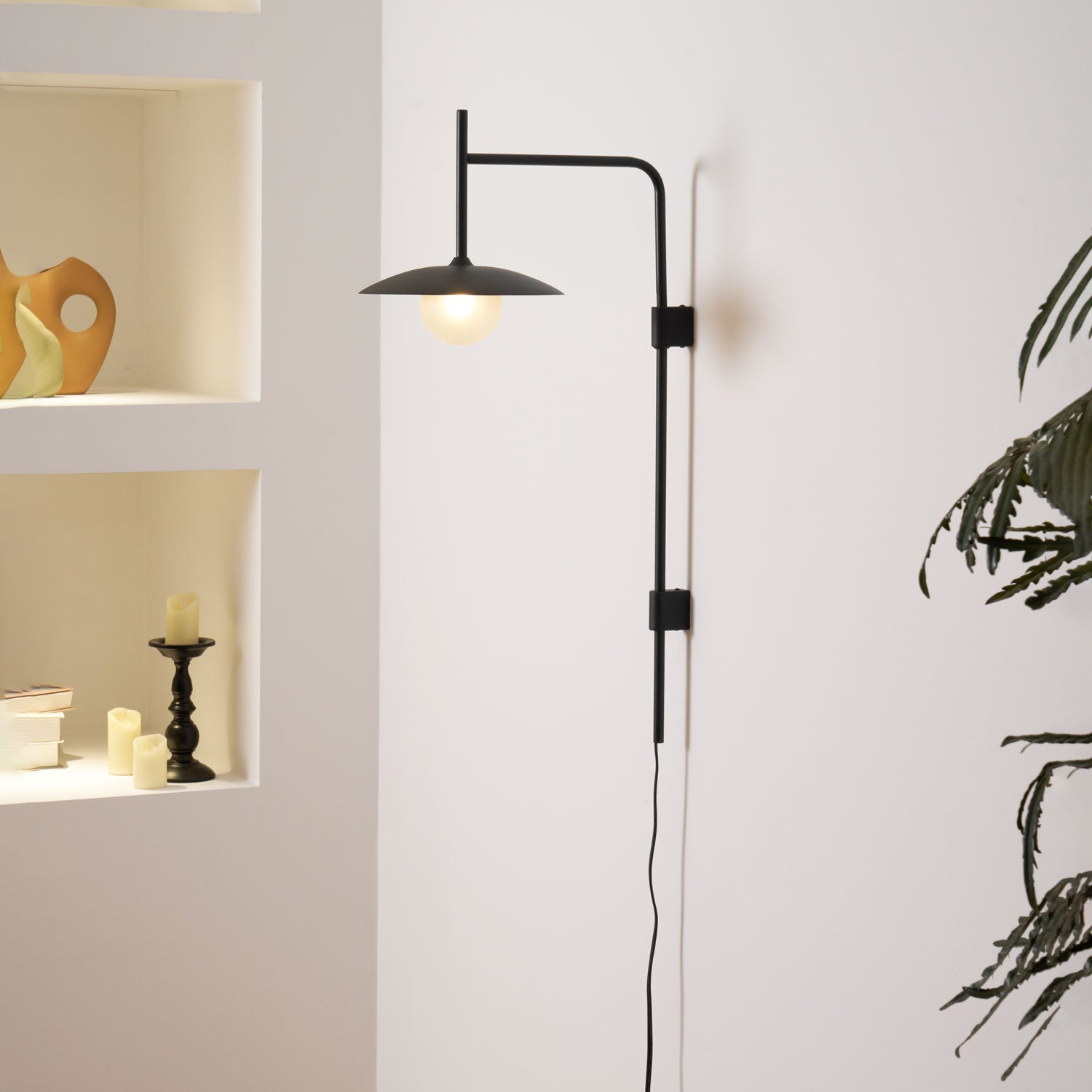 Paxon Swing Arm Plug-in Glass Wall Lamp-Neutral Decor
