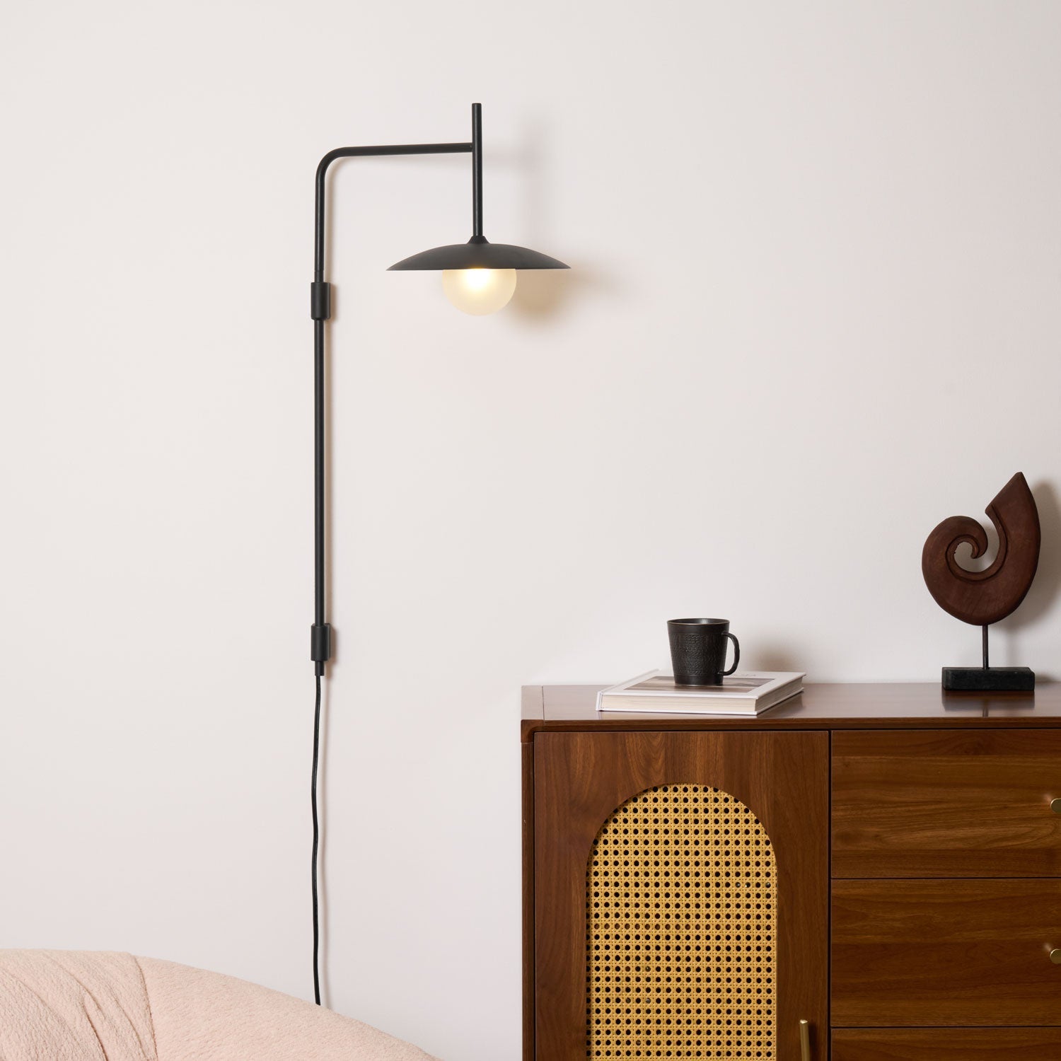 Paxon Swing Arm Plug-in Glass Wall Lamp-Neutral Decor