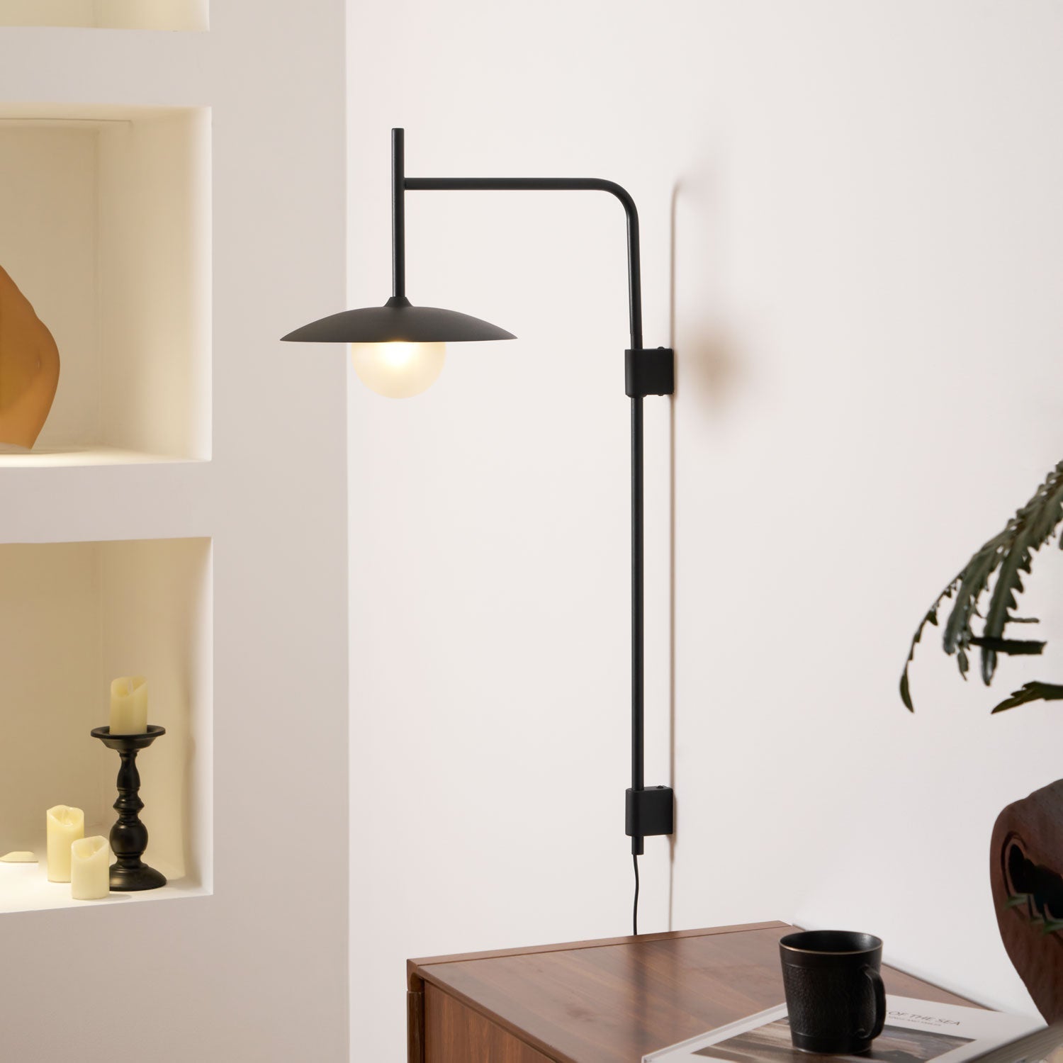 Paxon Swing Arm Plug-in Glass Wall Lamp-Neutral Decor