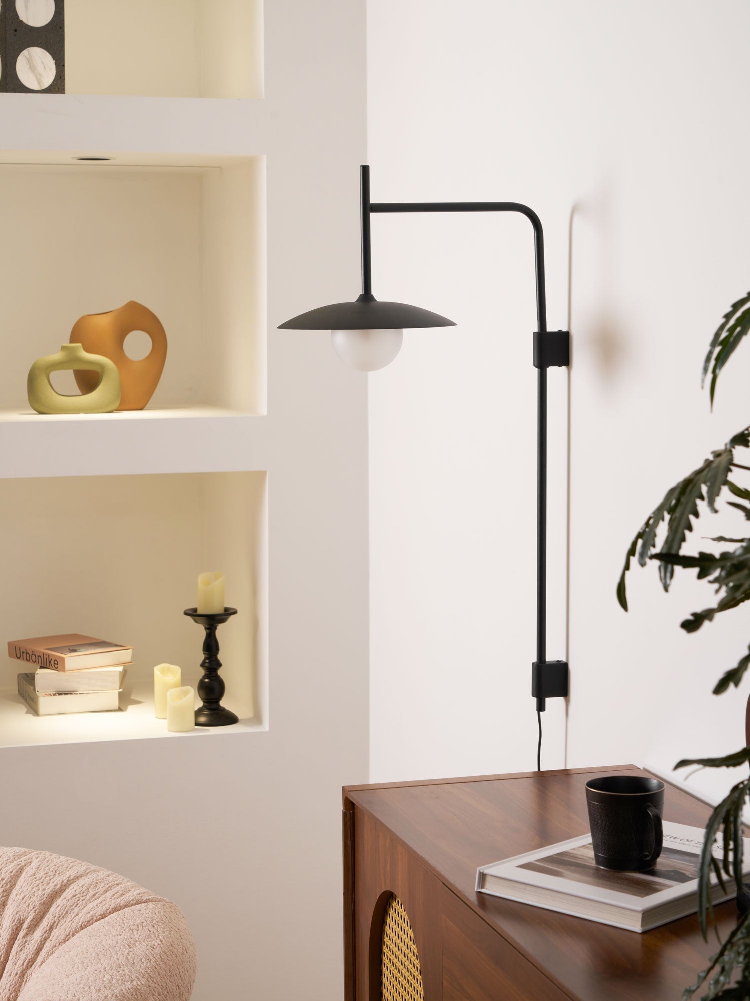 Paxon Swing Arm Plug-in Glass Wall Lamp-Neutral Decor