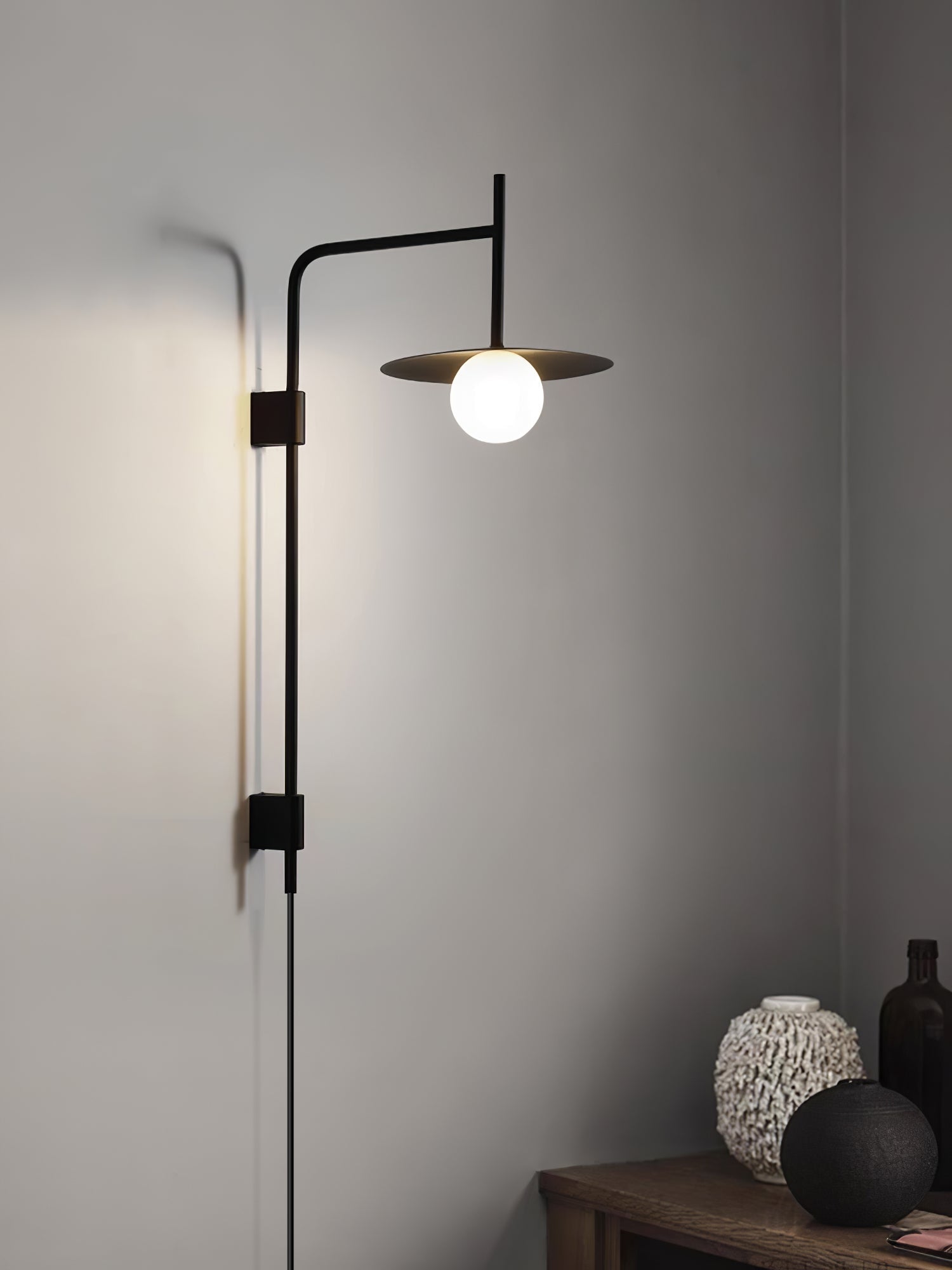 Paxon Swing Arm Plug-in Glass Wall Lamp-Neutral Decor