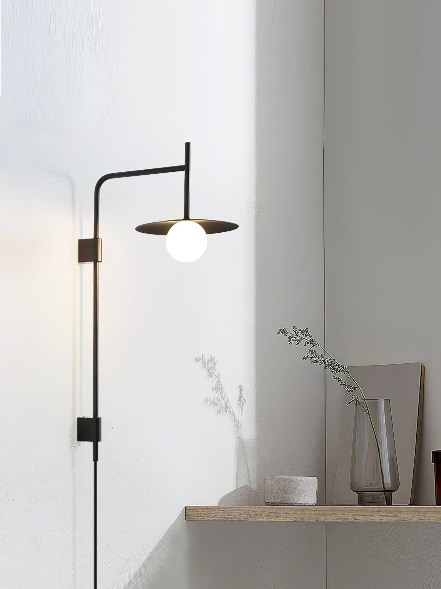 Paxon Swing Arm Plug-in Glass Wall Lamp-Neutral Decor