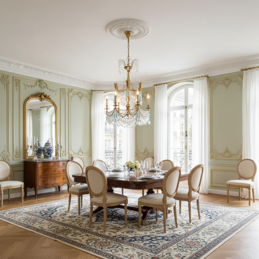 Side profile of the Genovese Chandelier showcasing its height and structure.